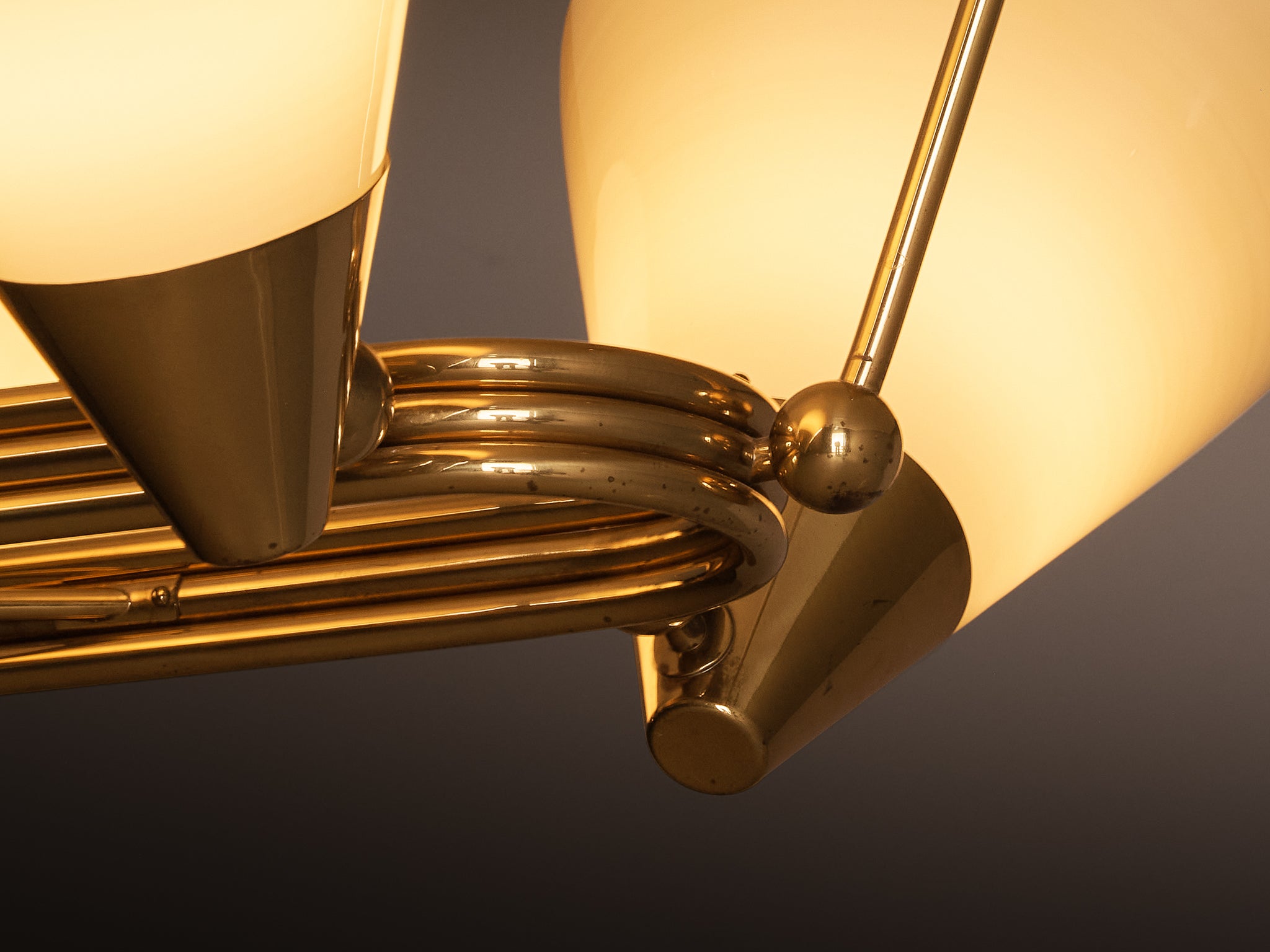 Rare Large Lisa Johansson-Pape for Orno Chandelier in Brass and Glass Lighting Morentz
