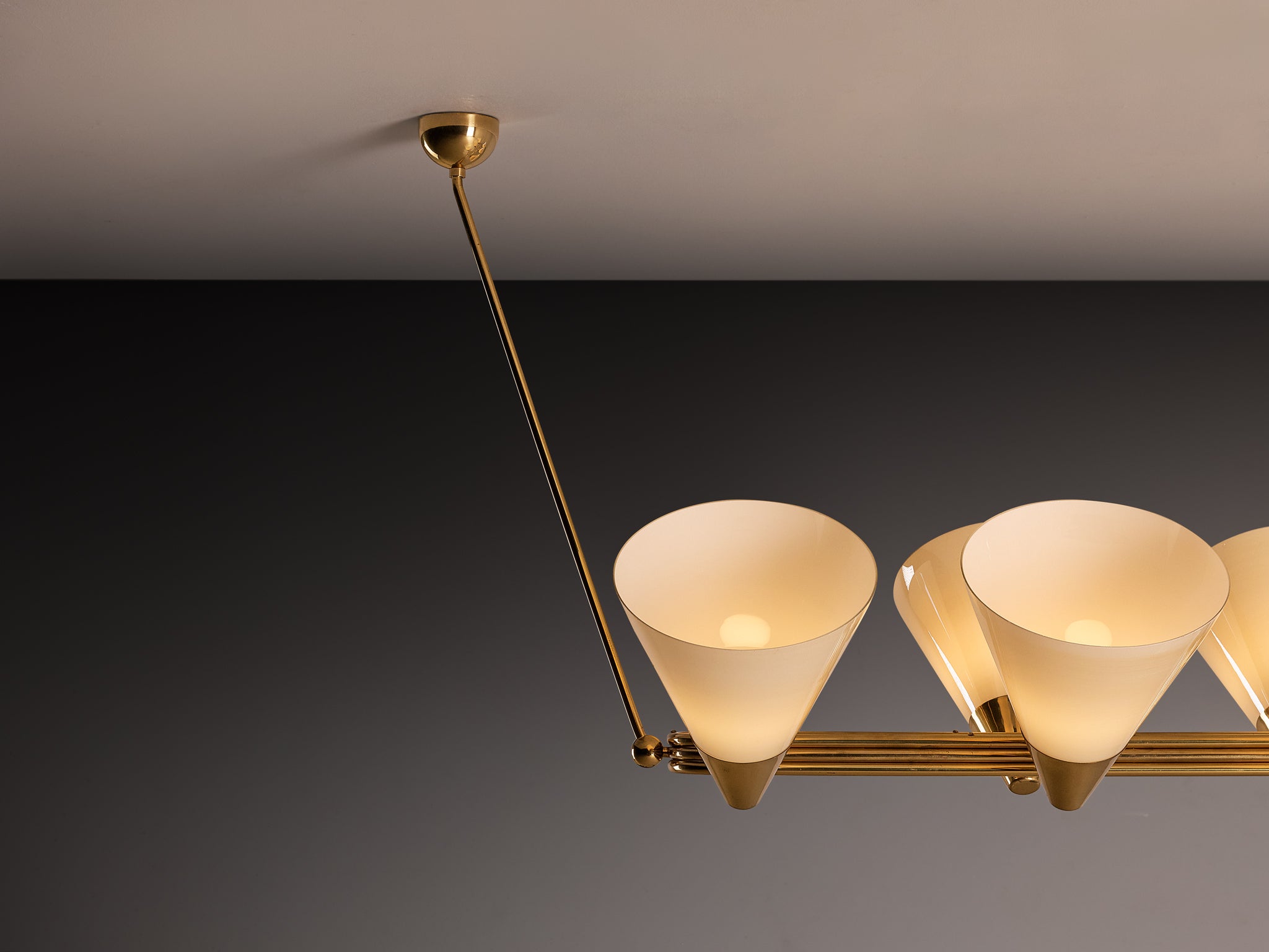 Rare Large Lisa Johansson-Pape for Orno Chandelier in Brass and Glass Lighting Morentz