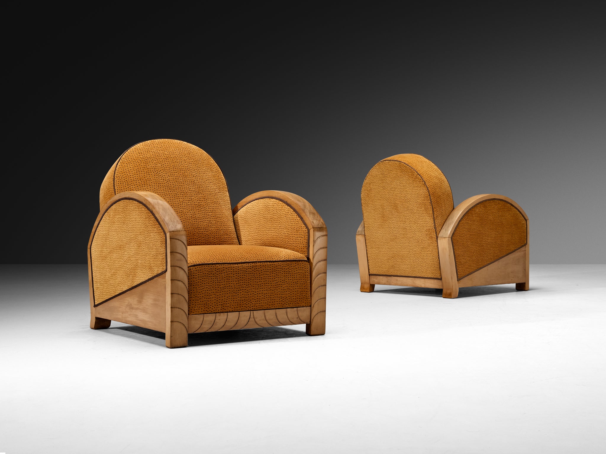 French Art Deco Pair of Lounge Chairs with Curved Armests Seating Morentz