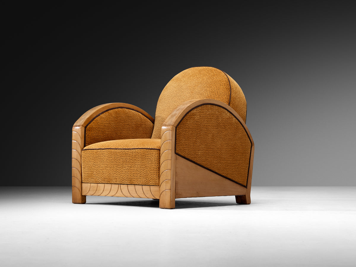 French Art Deco Pair of Lounge Chairs with Curved Armests Seating Morentz