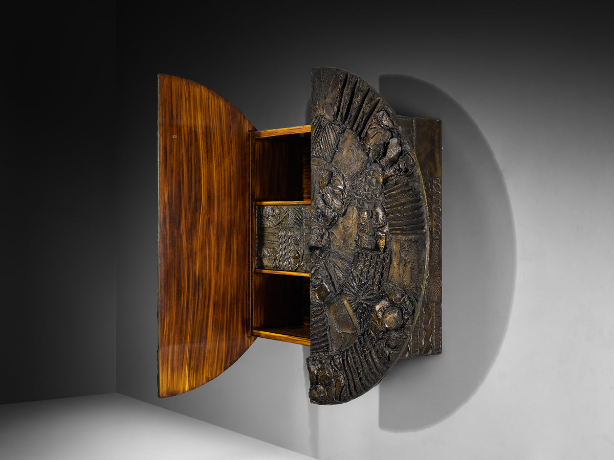 Paul Evans for Directional Large-Scaled Wall-Mounted 'PE 122' Bar Cabinet in Sculpted Bronze Case pieces and storage cabinets Morentz