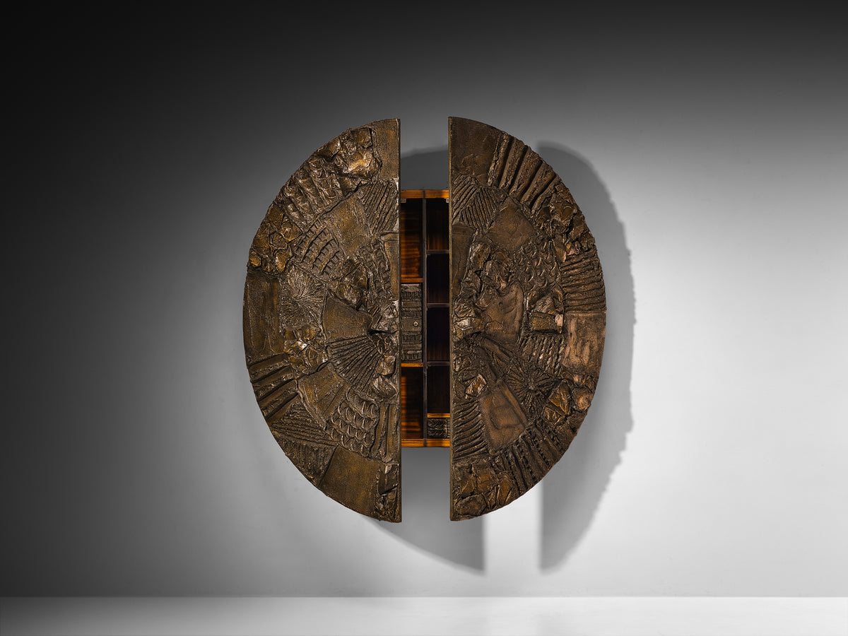 Paul Evans for Directional Large-Scaled Wall-Mounted 'PE 122' Bar Cabinet in Sculpted Bronze Case pieces and storage cabinets Morentz