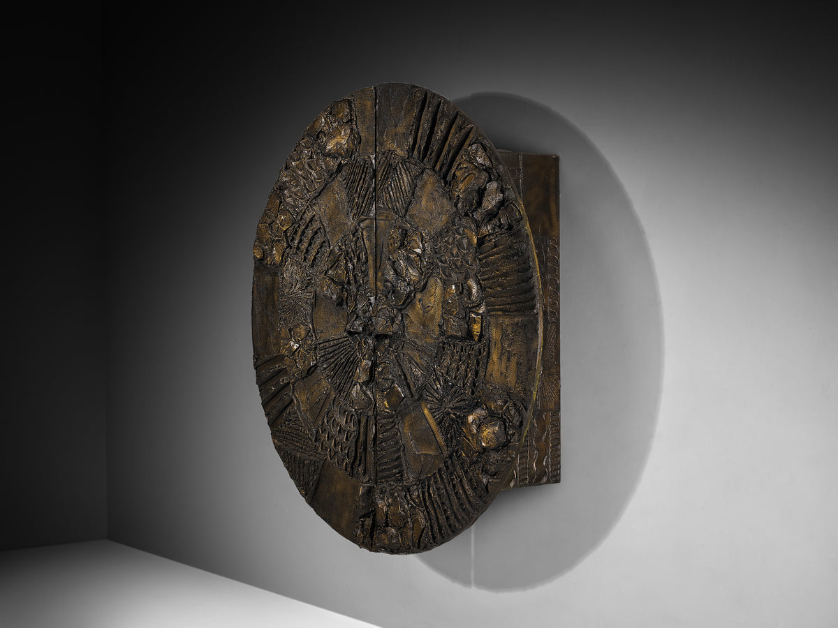 Paul Evans for Directional Large-Scaled Wall-Mounted 'PE 122' Bar Cabinet in Sculpted Bronze Case pieces and storage cabinets Morentz