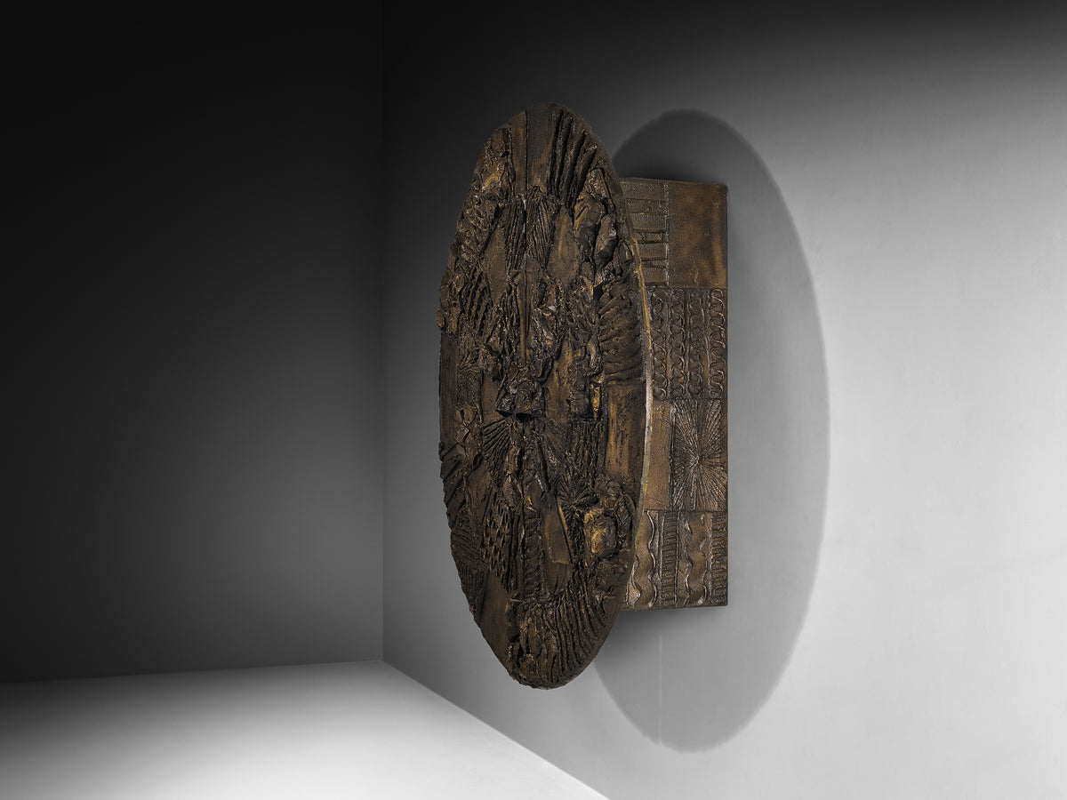 Paul Evans for Directional Large-Scaled Wall-Mounted 'PE 122' Bar Cabinet in Sculpted Bronze Case pieces and storage cabinets Morentz