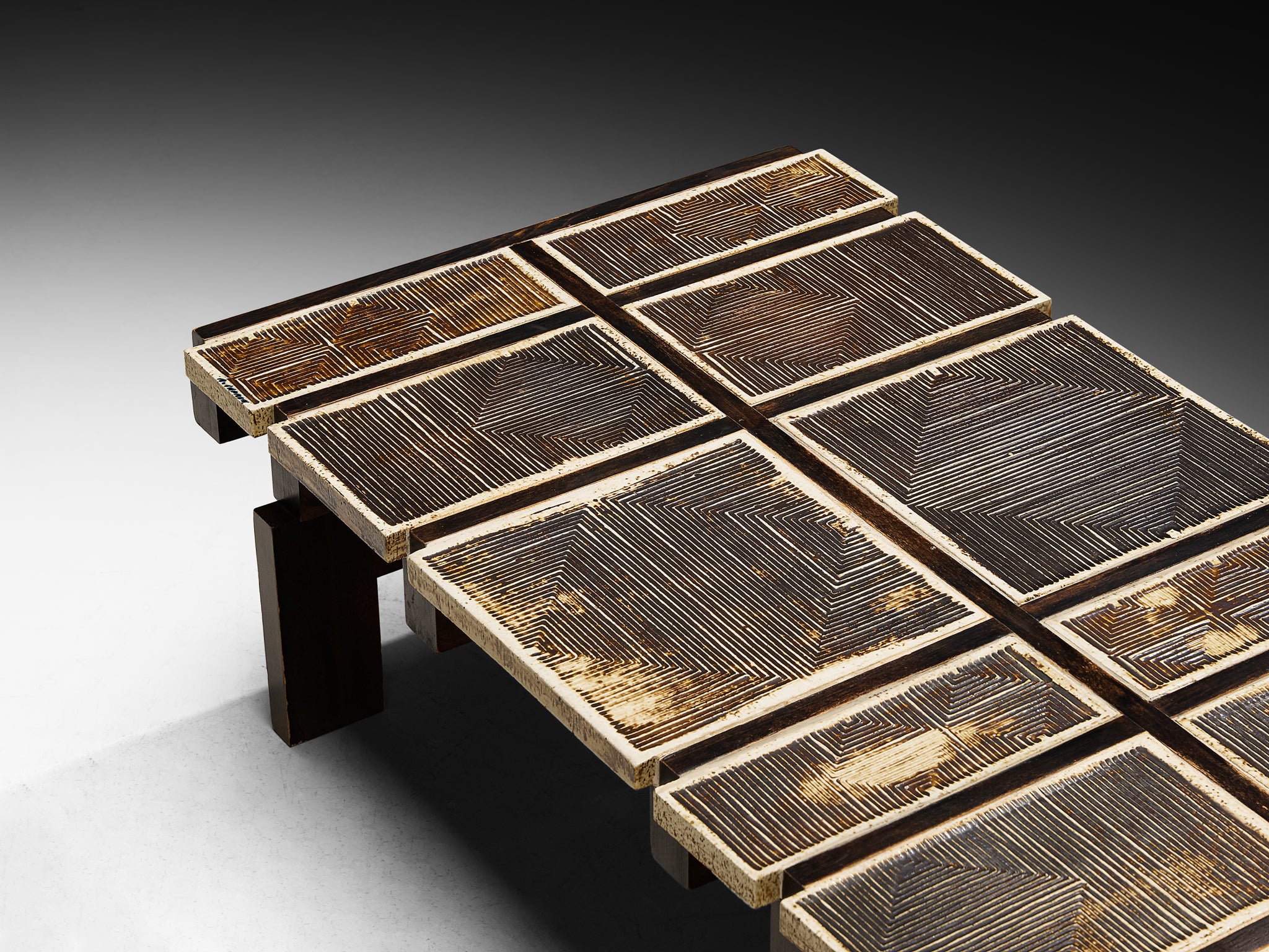 Roger Capron Rare 'Alouette' Coffee Table in Ceramic Tiles and Wood