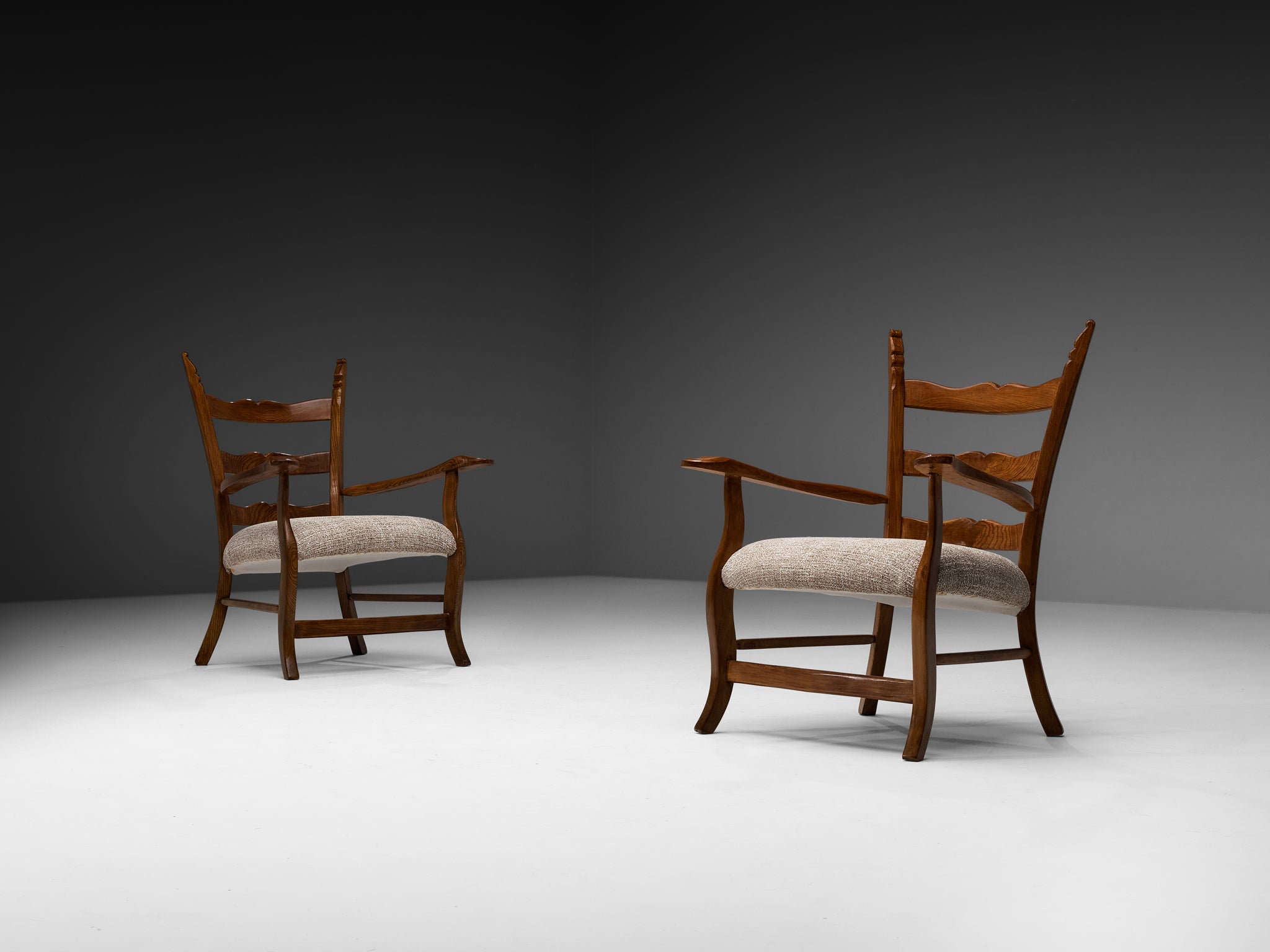 Pair of Rustic Modern Italian Armchairs in Chestnut Wood