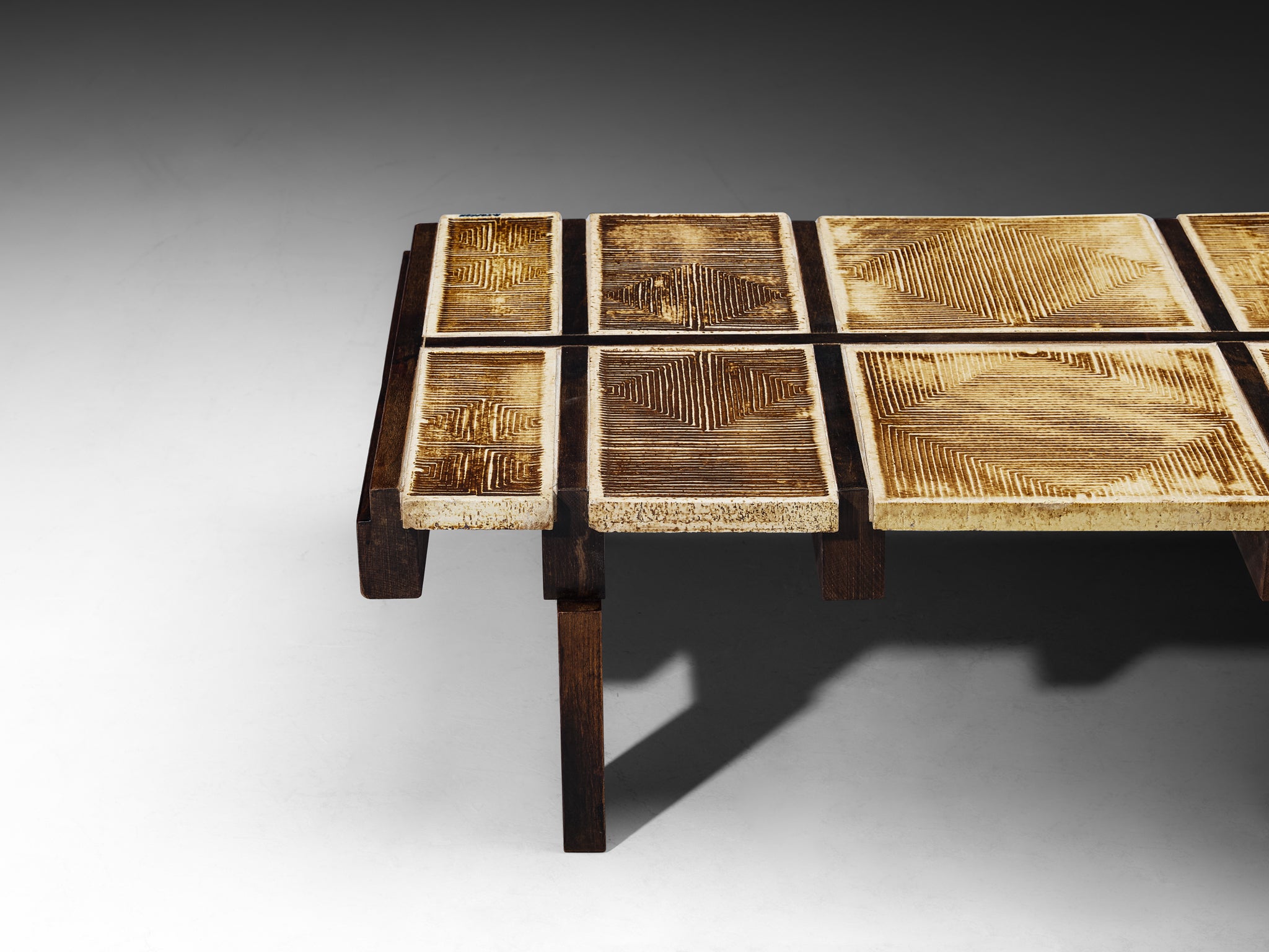 Roger Capron Rare 'Alouette' Coffee Table in Ceramic Tiles and Wood Tables Morentz