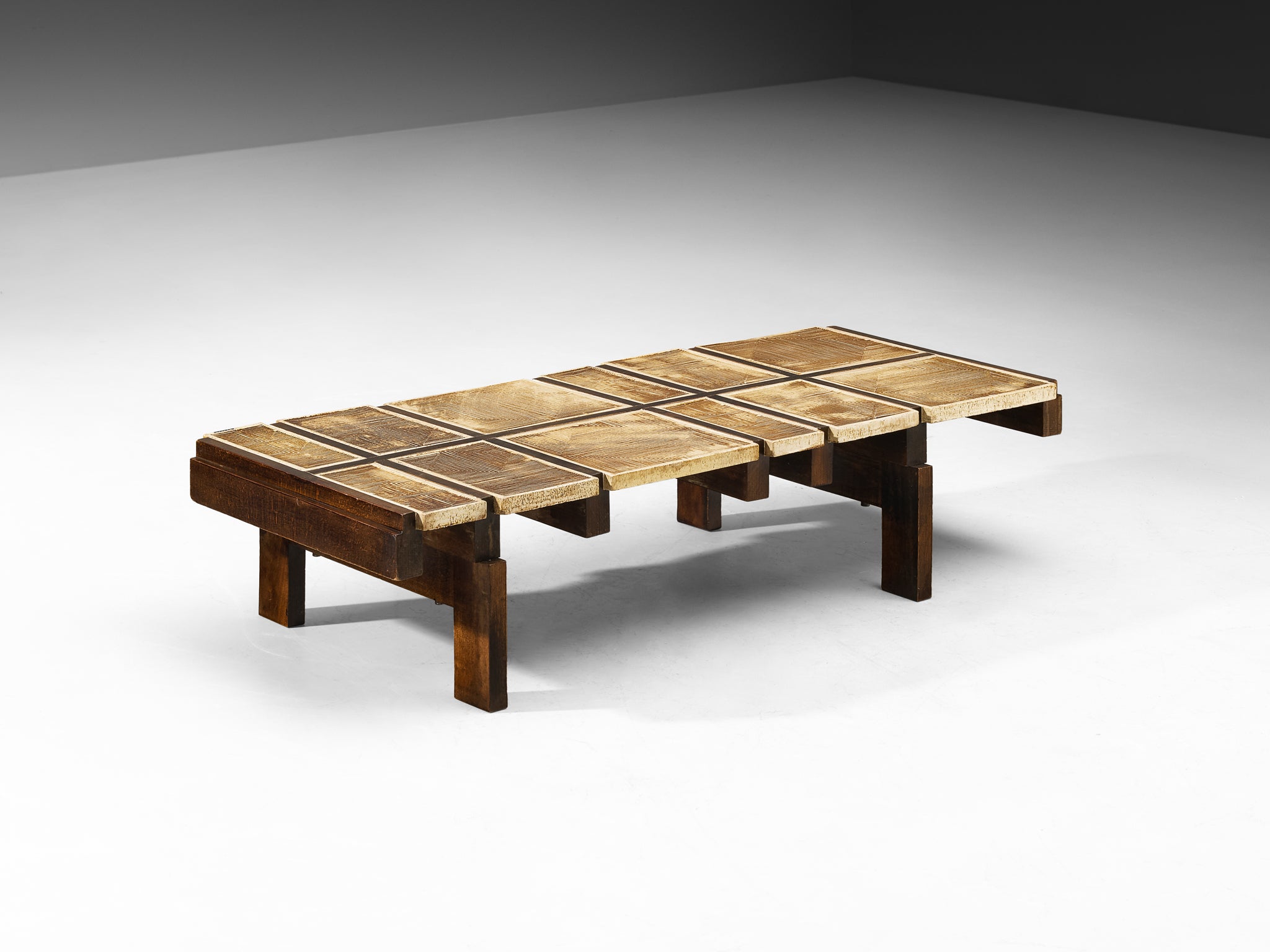 Roger Capron Rare 'Alouette' Coffee Table in Ceramic Tiles and Wood Tables Morentz