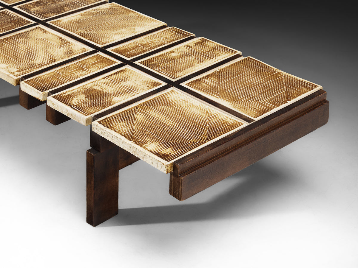 Roger Capron Rare 'Alouette' Coffee Table in Ceramic Tiles and Wood Tables Morentz
