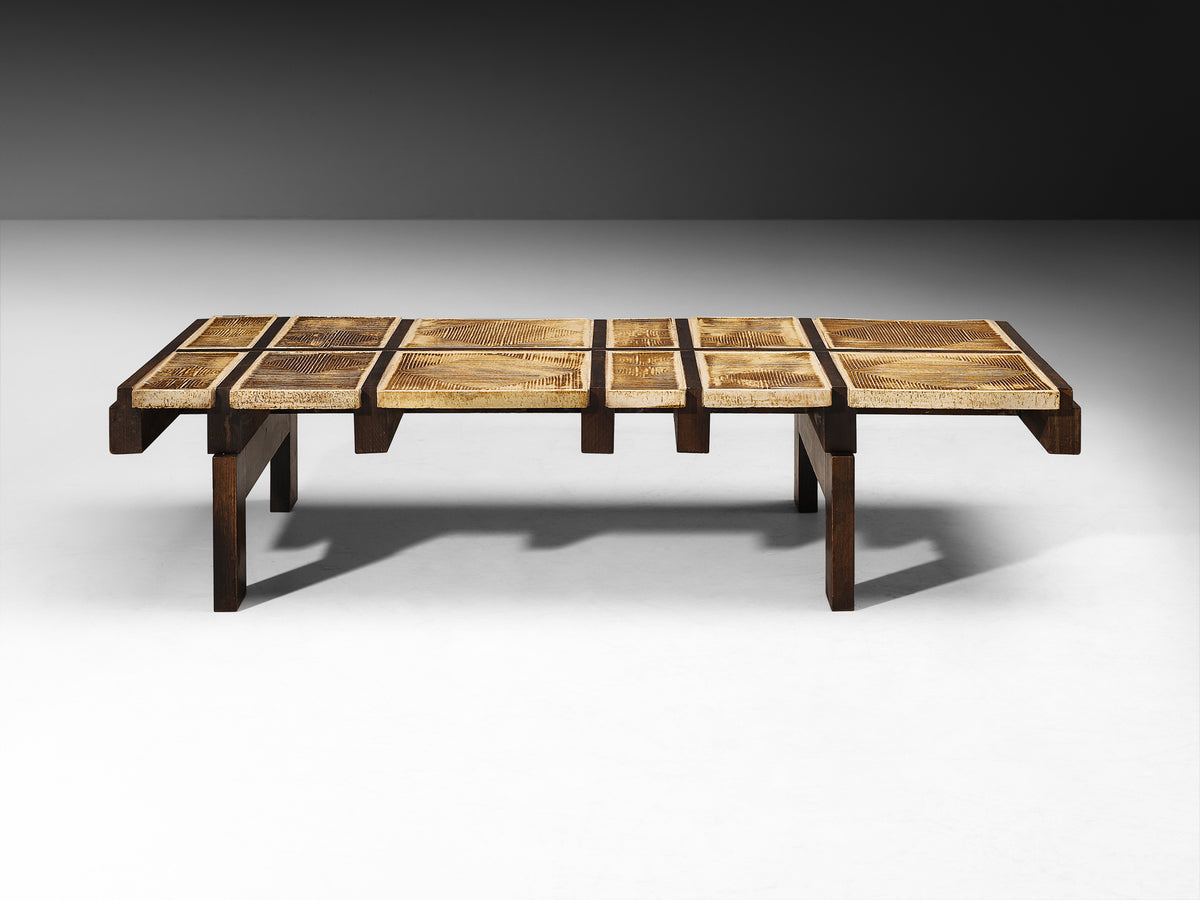 Roger Capron Rare 'Alouette' Coffee Table in Ceramic Tiles and Wood Tables Morentz