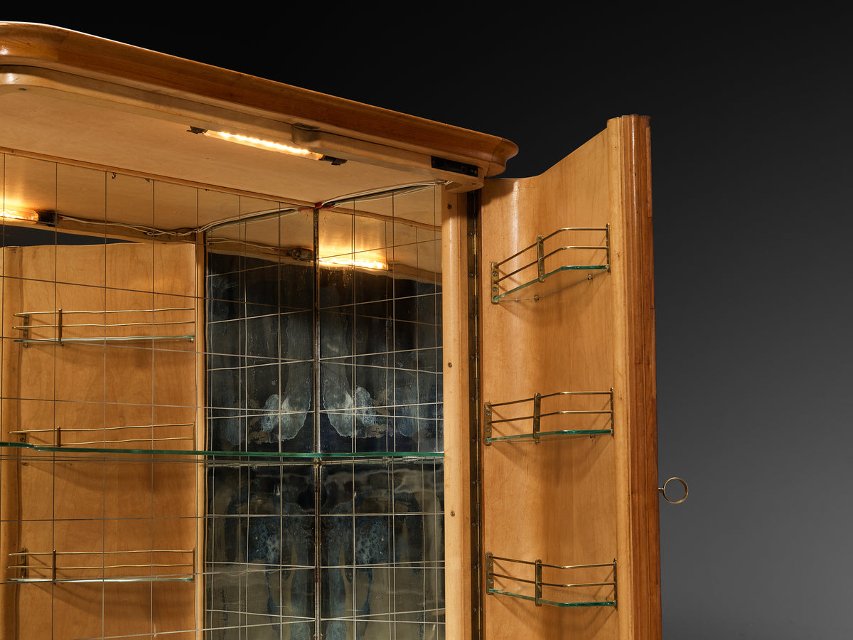 Fratelli Barni Mobili d'Arte Seveso Art Deco Bar Cabinet in Cherry Brass and Glass