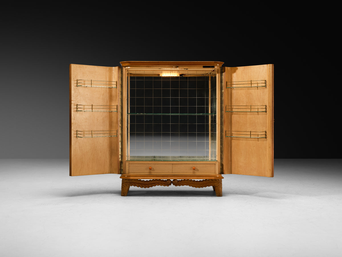 Fratelli Barni Mobili d'Arte Seveso Art Deco Bar Cabinet in Cherry Brass and Glass