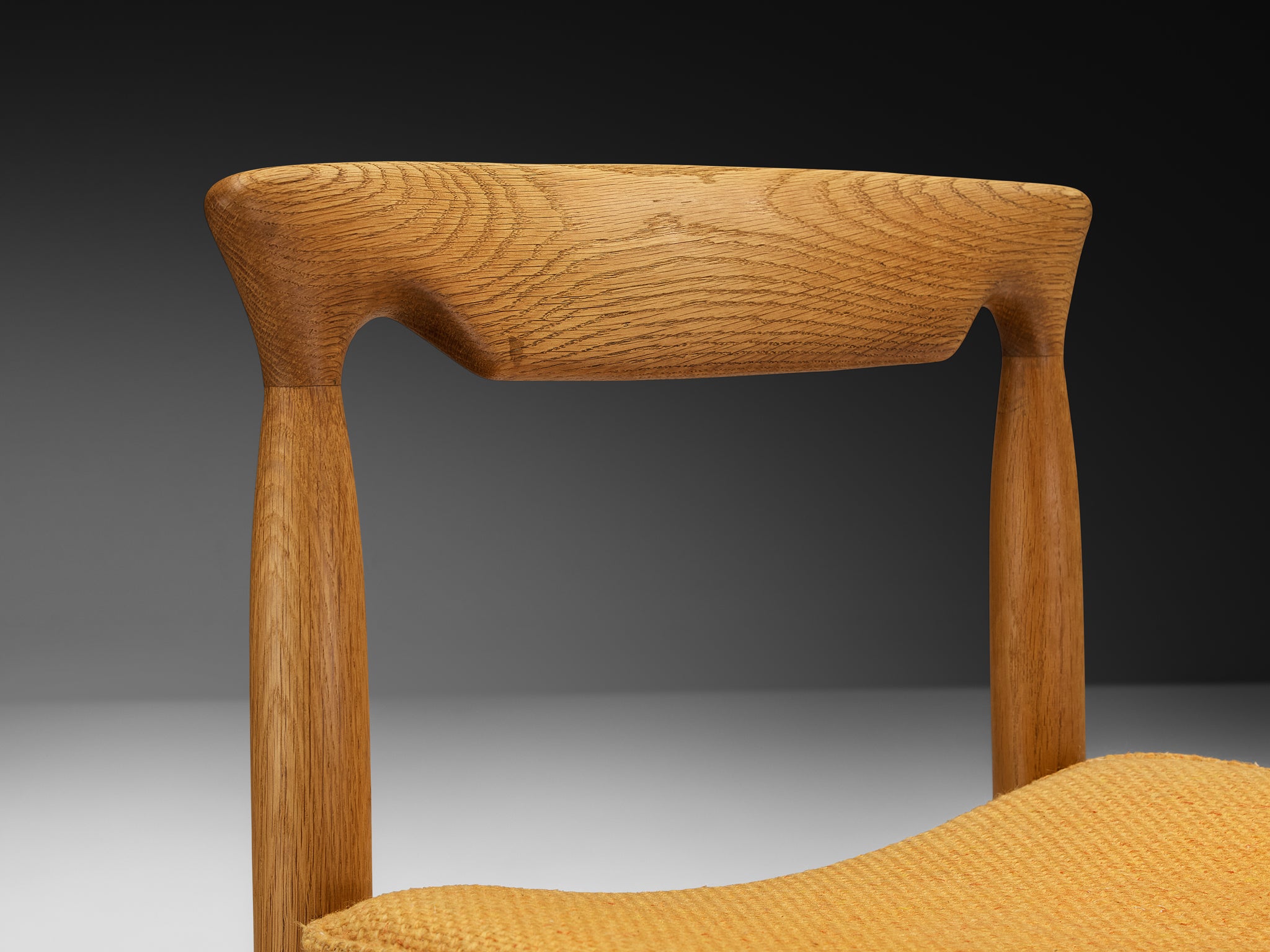 Guillerme & Chambron Set of Four Dining Chairs in Oak and Orange Wool Seating Morentz