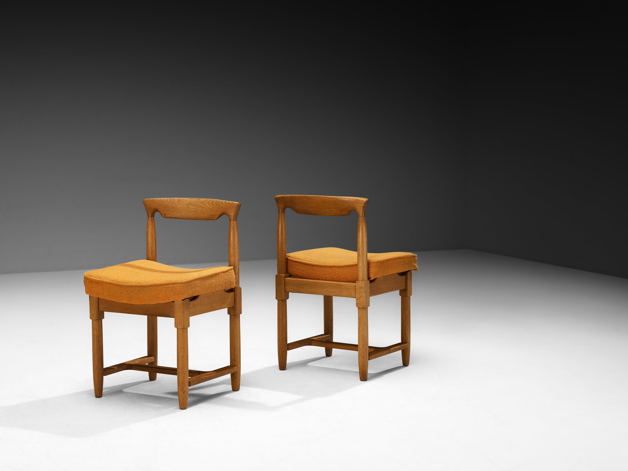 Guillerme & Chambron Set of Four Dining Chairs in Oak and Orange Wool Seating Morentz
