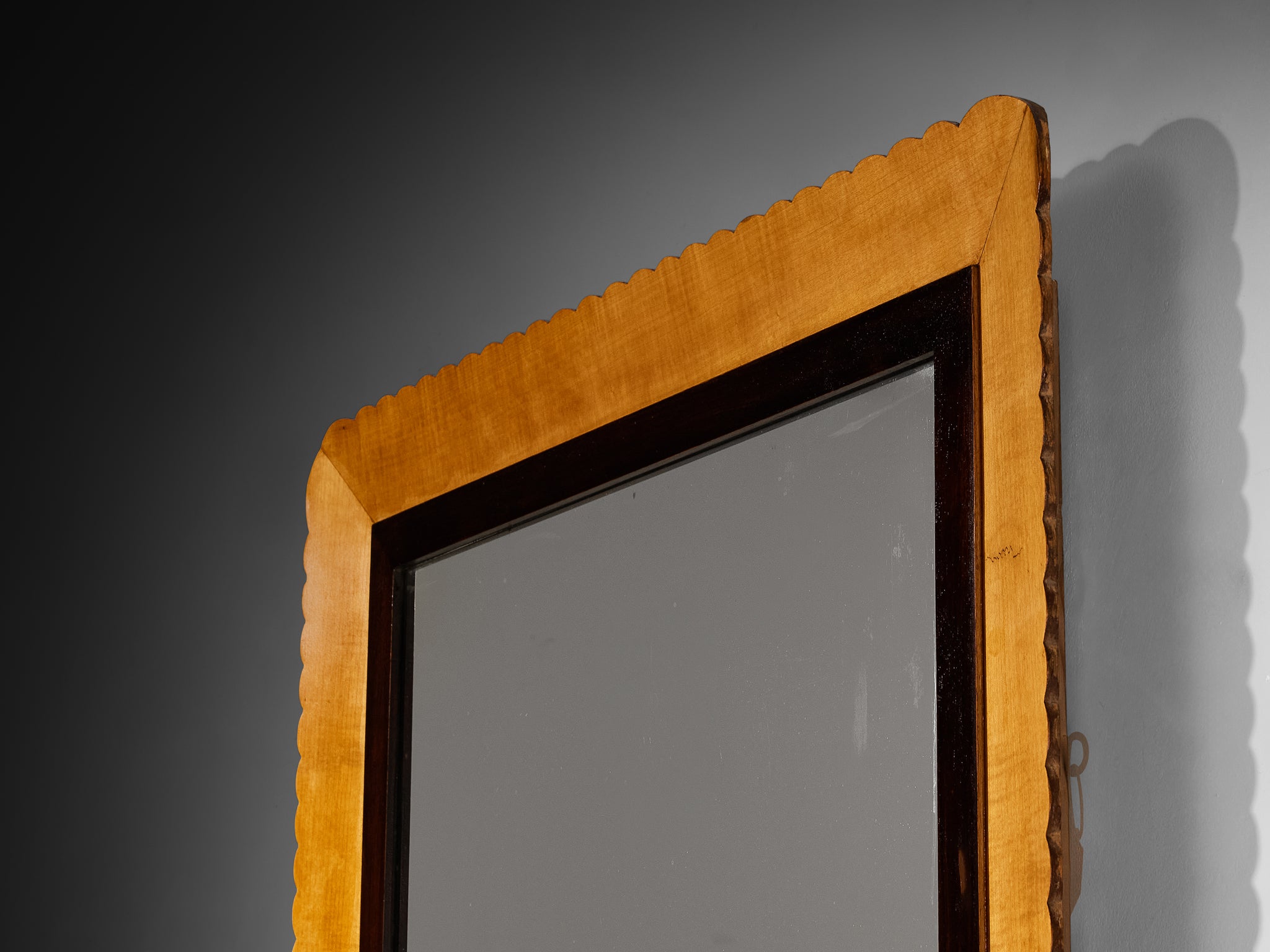 Italian 1950s Mid-Century Modern Large Wall Mirror in Elm 202cm/79.53in. Mirrors Morentz
