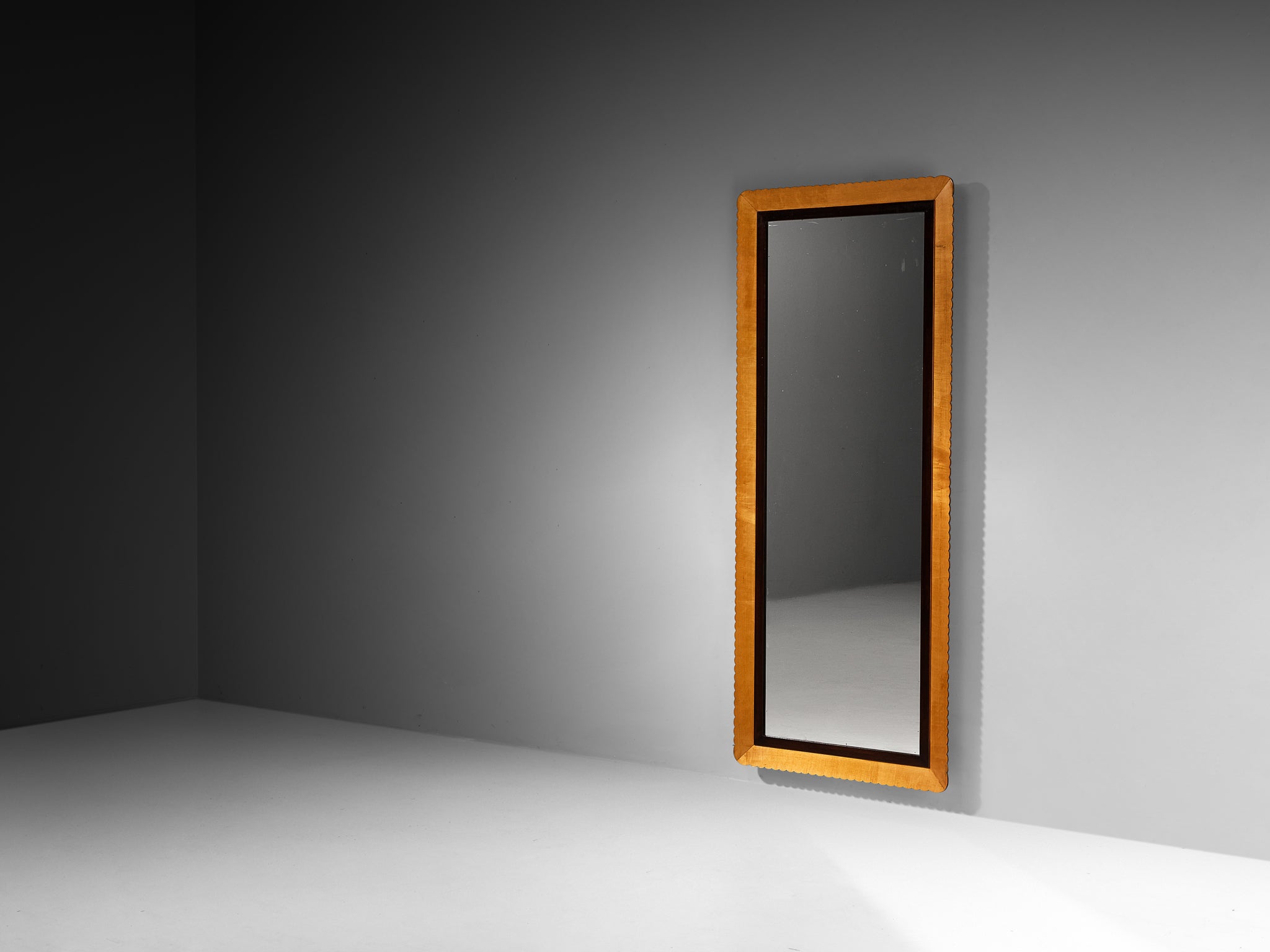 Italian 1950s Mid-Century Modern Large Wall Mirror in Elm 202cm/79.53in. Mirrors Morentz