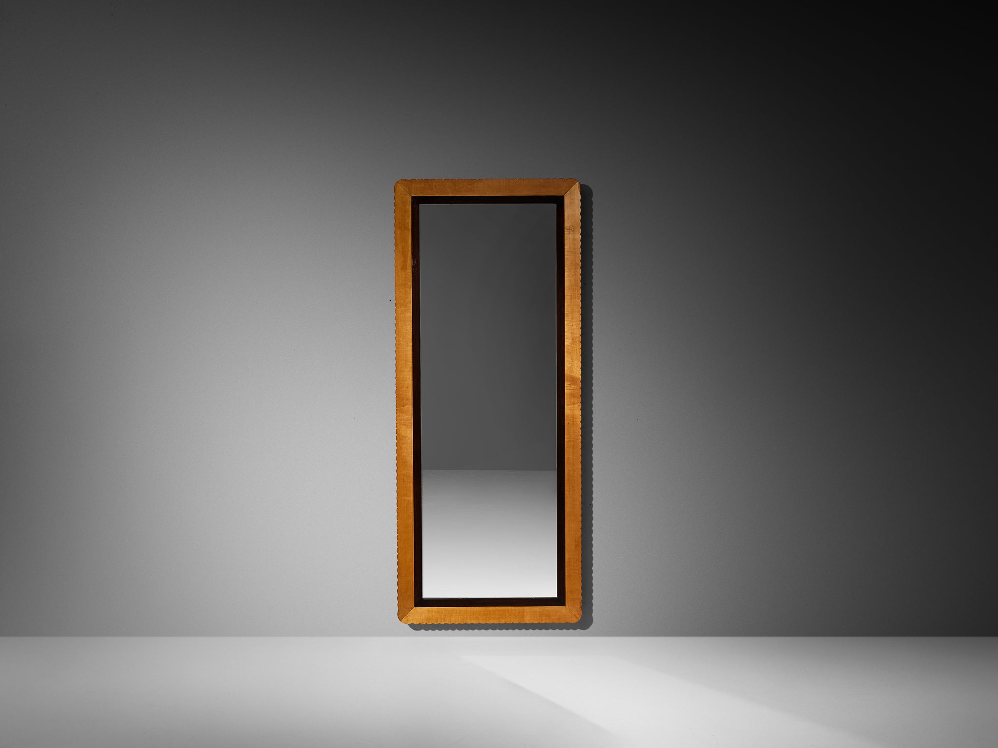 Italian 1950s Mid-Century Modern Large Wall Mirror in Elm 202cm/79.53in. Mirrors Morentz