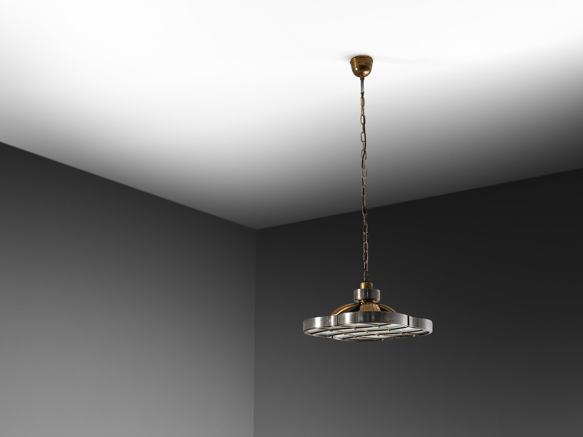 Lars Holmström for Arvika Konsthantverk Ceiling Light in Steel Brass and Glass 1930s Lighting Morentz
