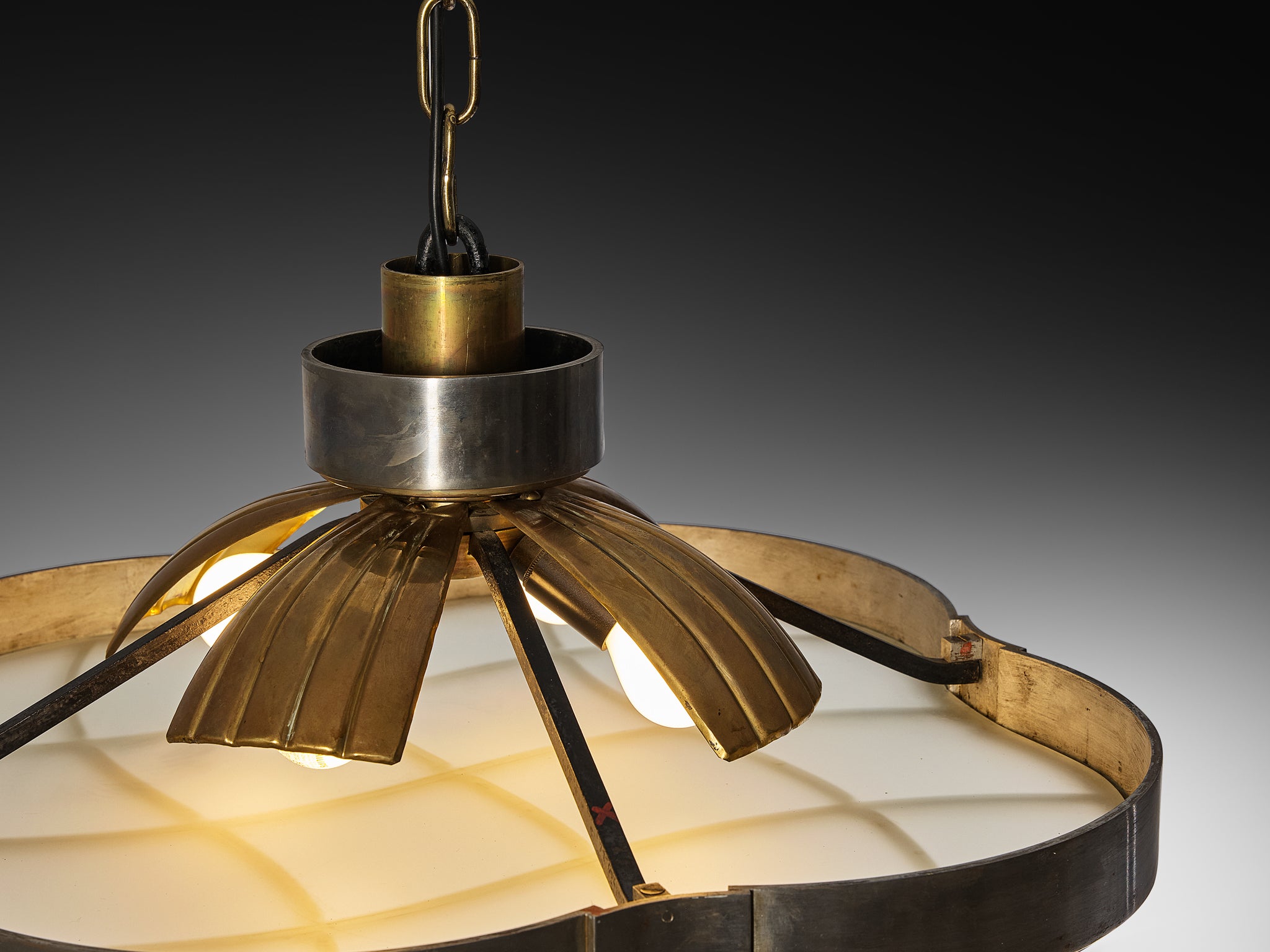 Lars Holmström for Arvika Konsthantverk Ceiling Light in Steel Brass and Glass 1930s Lighting Morentz