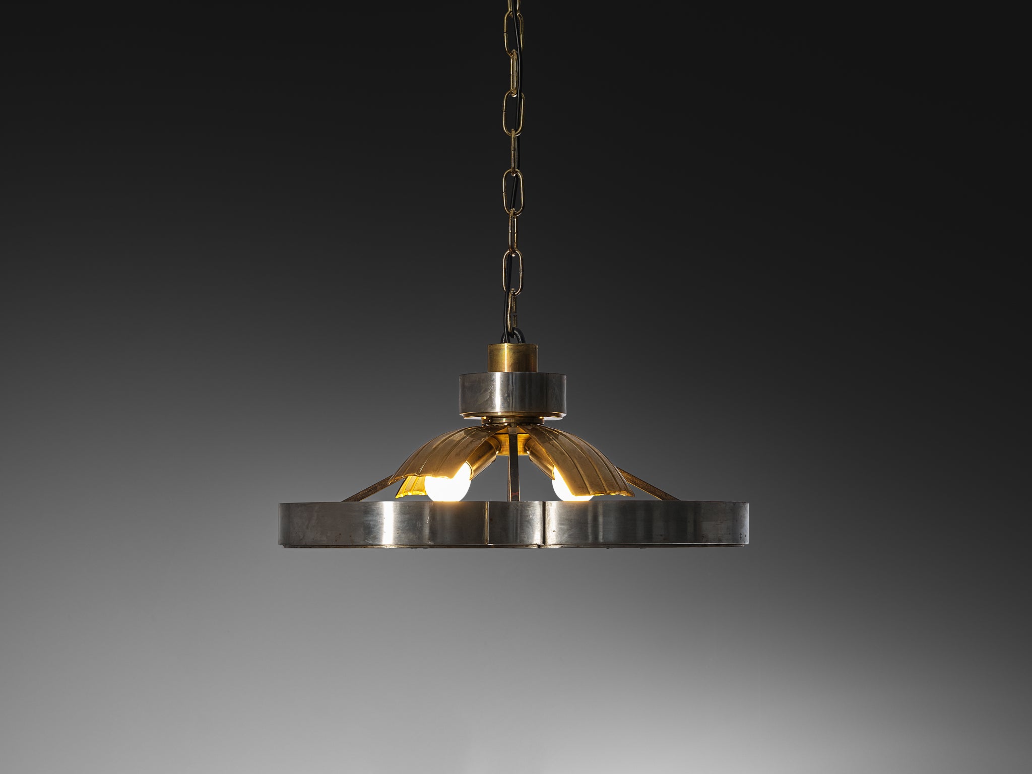 Lars Holmström for Arvika Konsthantverk Ceiling Light in Steel Brass and Glass 1930s Lighting Morentz