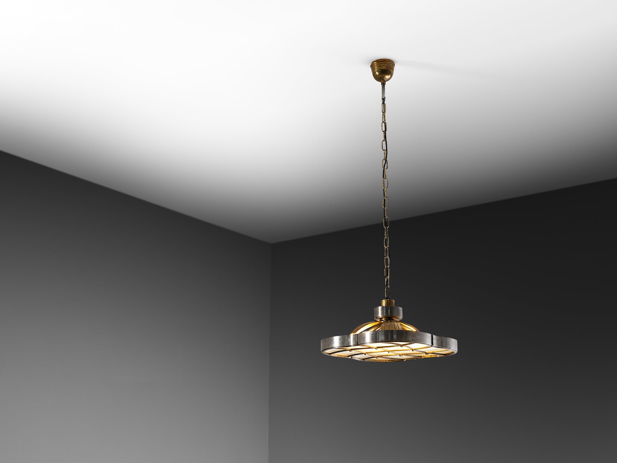Lars Holmström for Arvika Konsthantverk Ceiling Light in Steel Brass and Glass 1930s Lighting Morentz