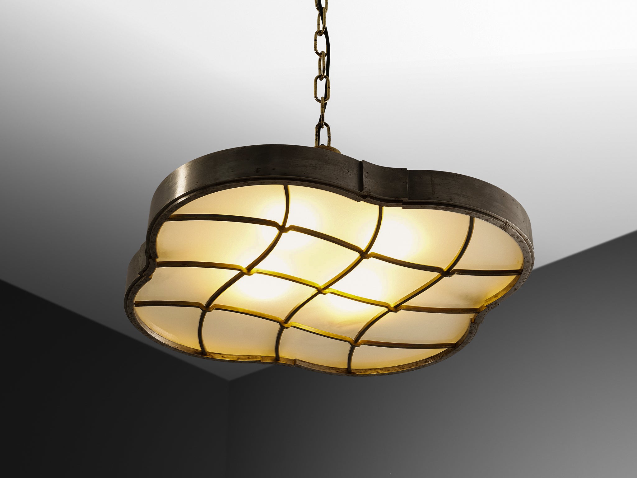 Lars Holmström for Arvika Konsthantverk Ceiling Light in Steel Brass and Glass 1930s Lighting Morentz