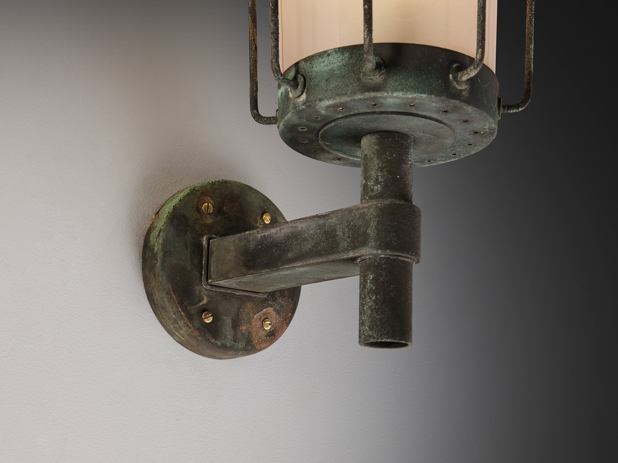 Hans Bergström for Ateljé Lyktan 'Knight' Wall Light in Copper and Blown Glass Lighting Morentz