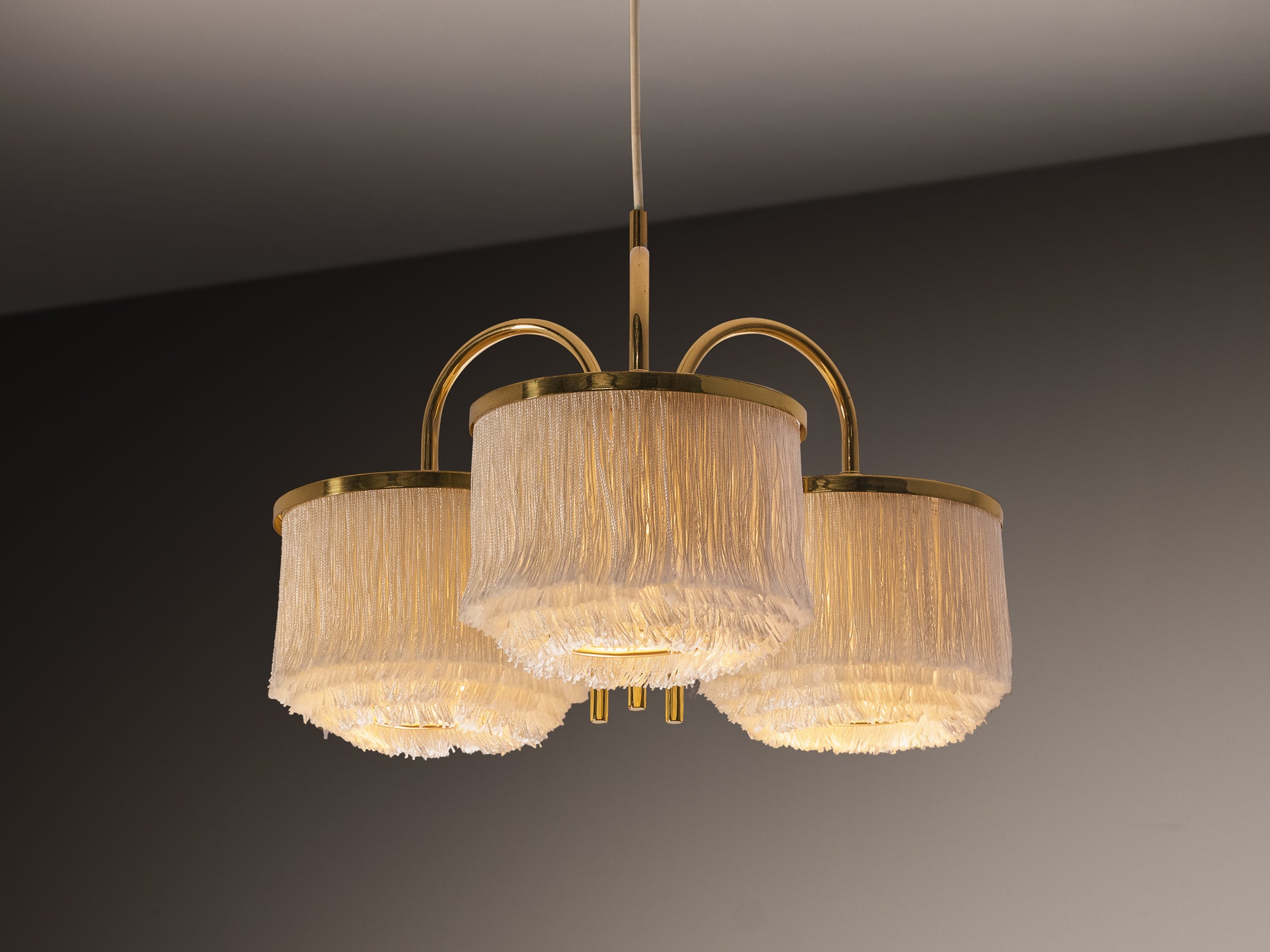Hans-Agne Jakobsson Chandelier in Brass with Silk Strings Lighting Morentz