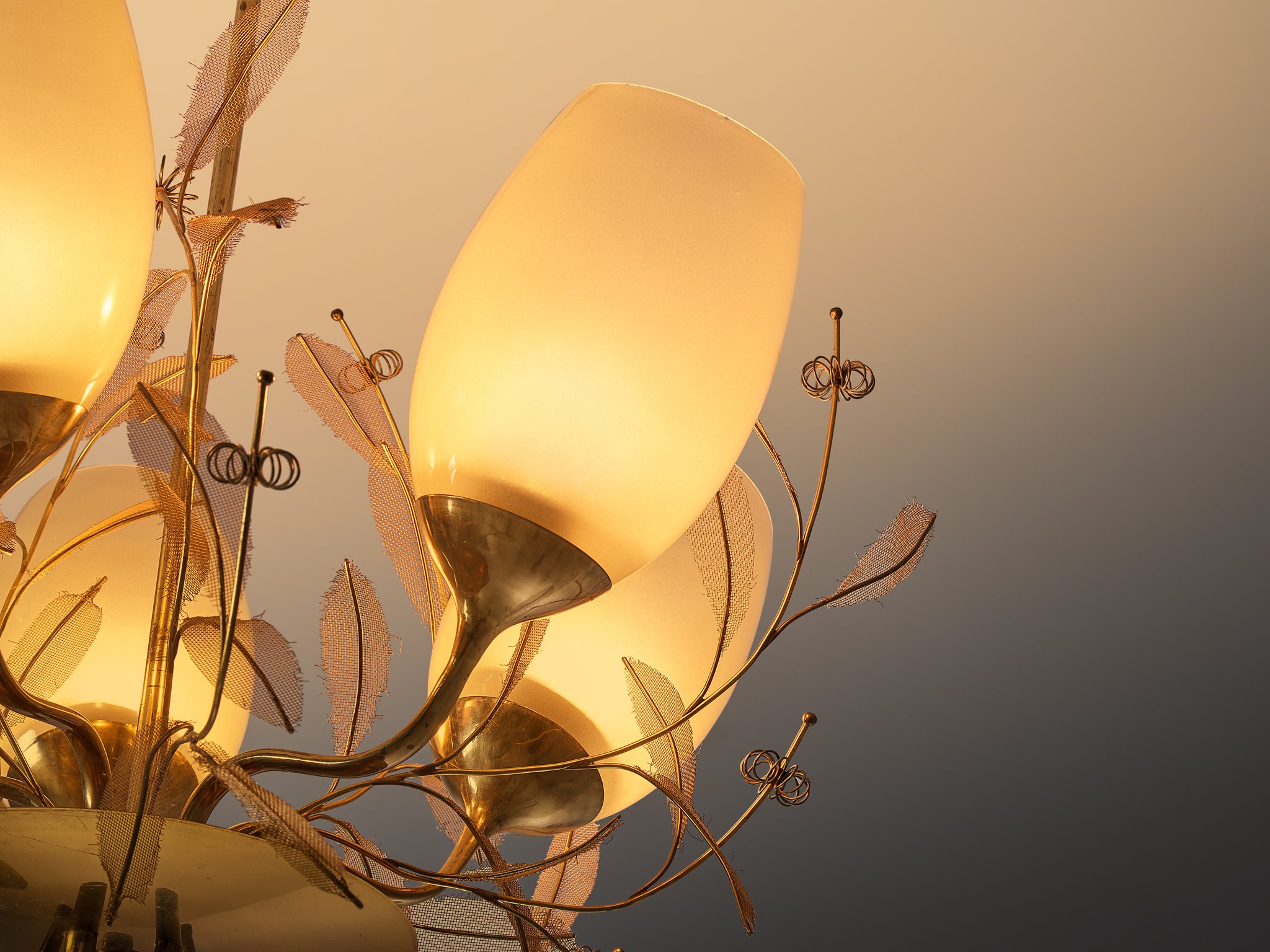 Paavo Tynell for Taito Oy 'Concerto' Chandelier in Brass and Beige Glass Lighting Morentz