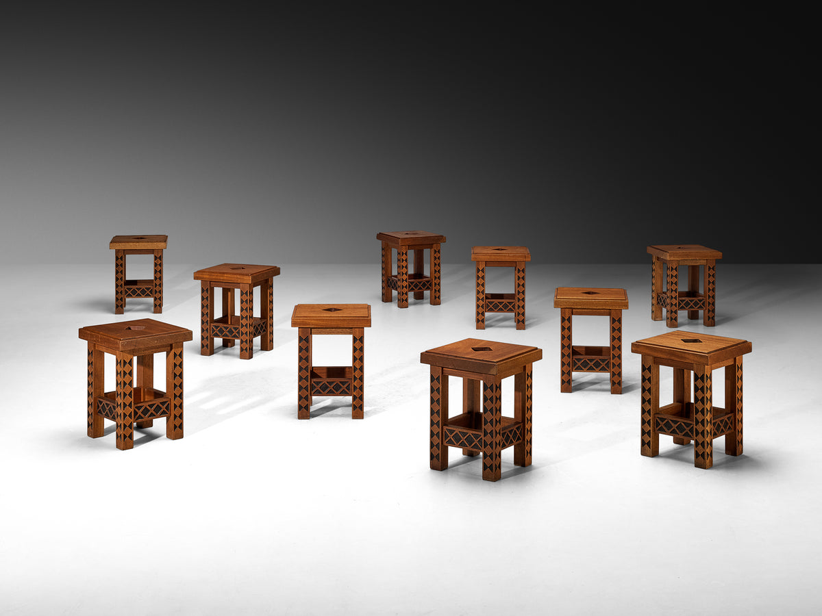 Giordano Righini Mid-Century Large Dining Set in Carved Meranti Tables Morentz