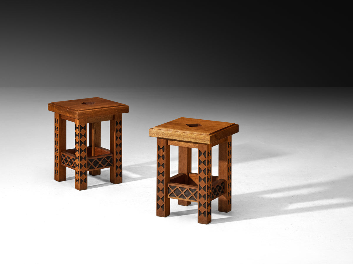 Giordano Righini Mid-Century Large Dining Set in Carved Meranti Tables Morentz