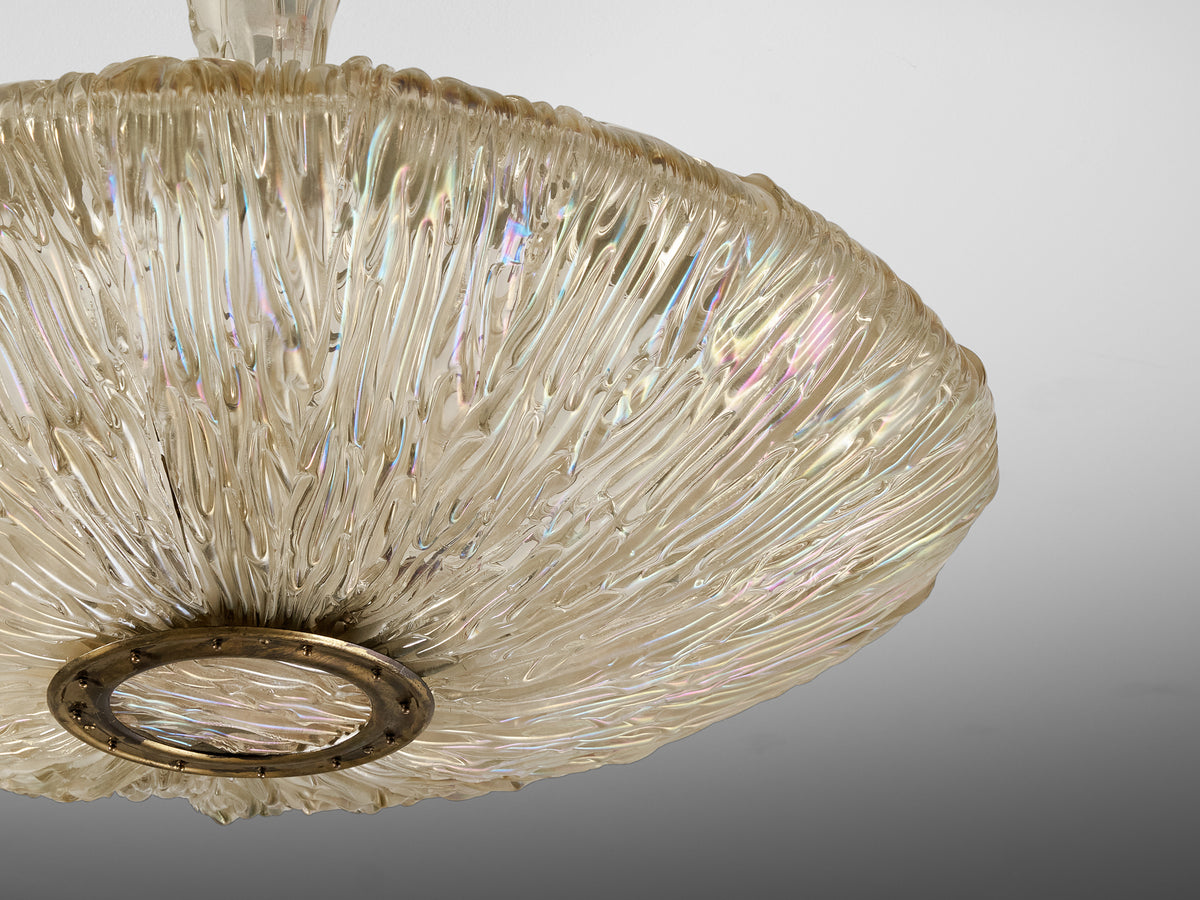Rare Carlo Scarpa for Venini Chandelier in Crystal 'Corteccia' Glass Lighting Morentz