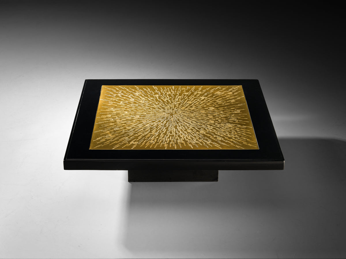Georges Mathias Luxurious Square Coffee Table in Brass and Lacquered Wood Tables Morentz