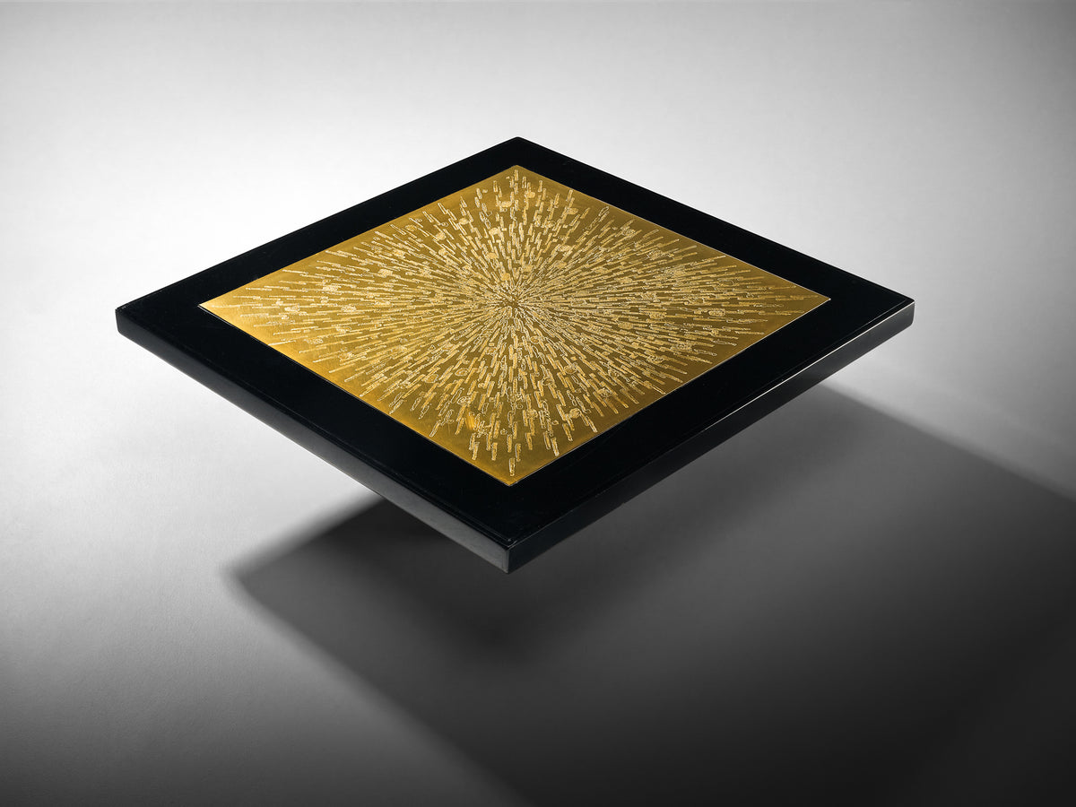 Georges Mathias Luxurious Square Coffee Table in Brass and Lacquered Wood Tables Morentz