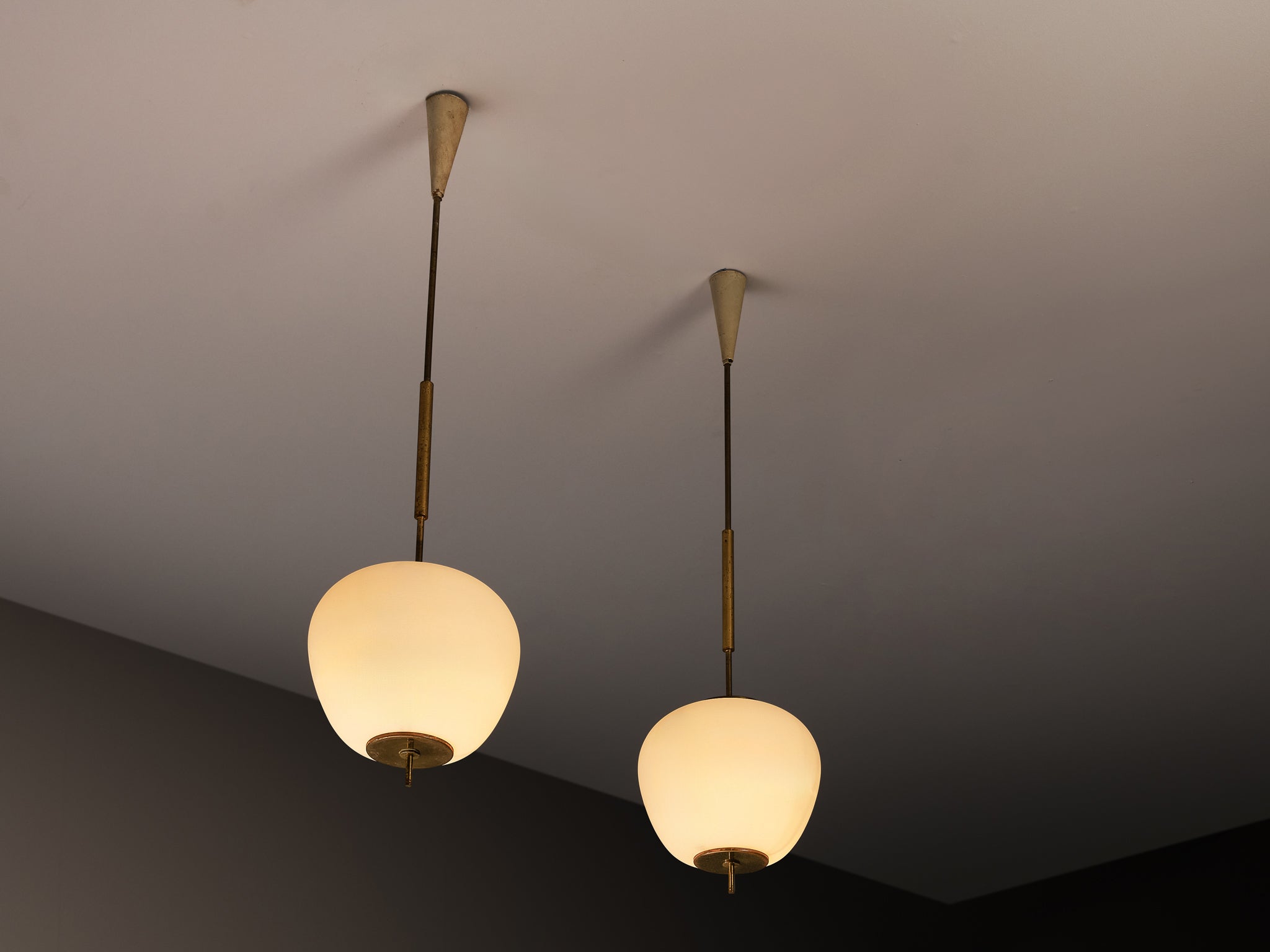 Mid-Century Modern Italian Pendant Lamps in Brass and Glass Lighting Morentz