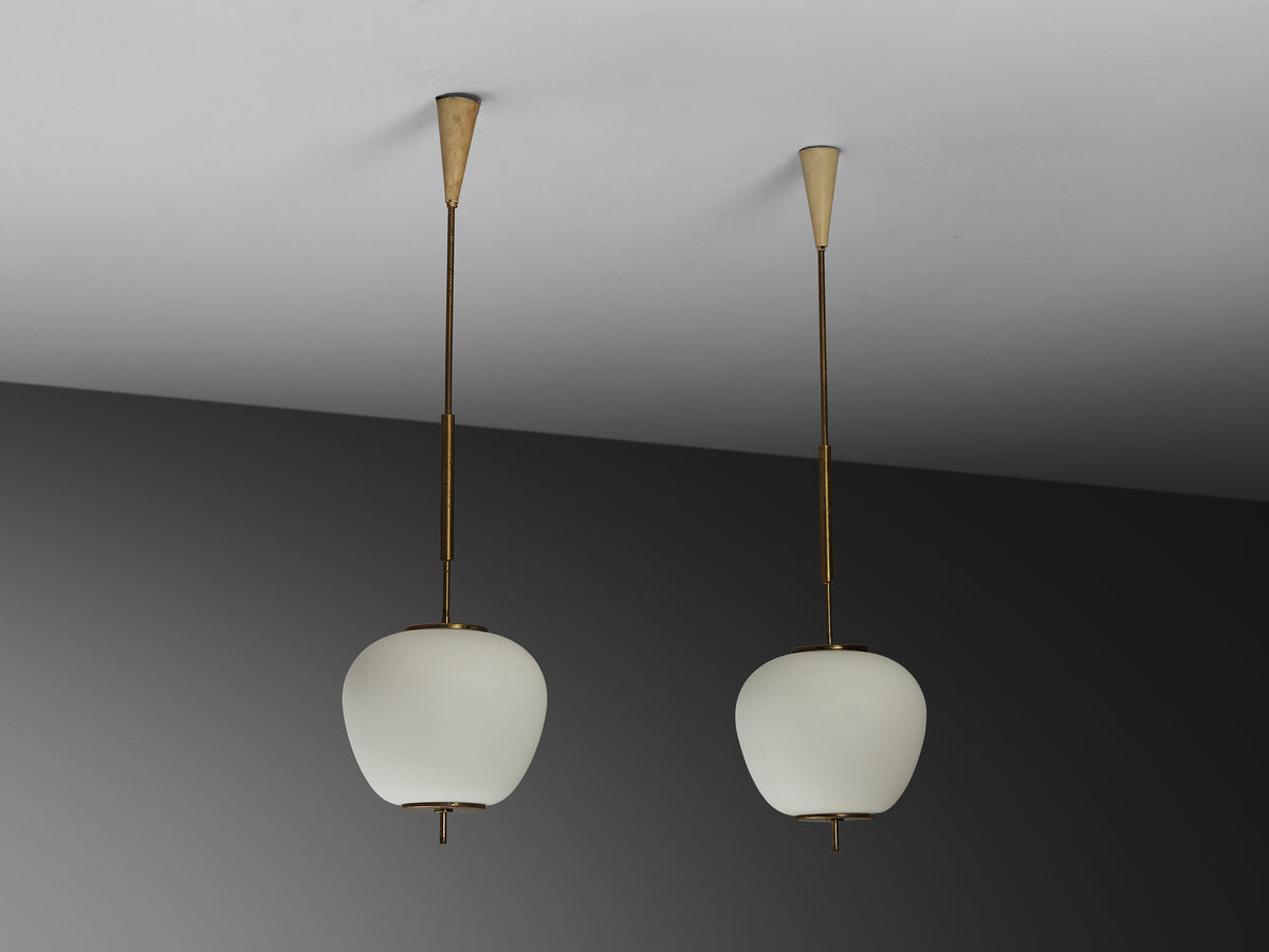 Mid-Century Modern Italian Pendant Lamps in Brass and Glass Lighting Morentz