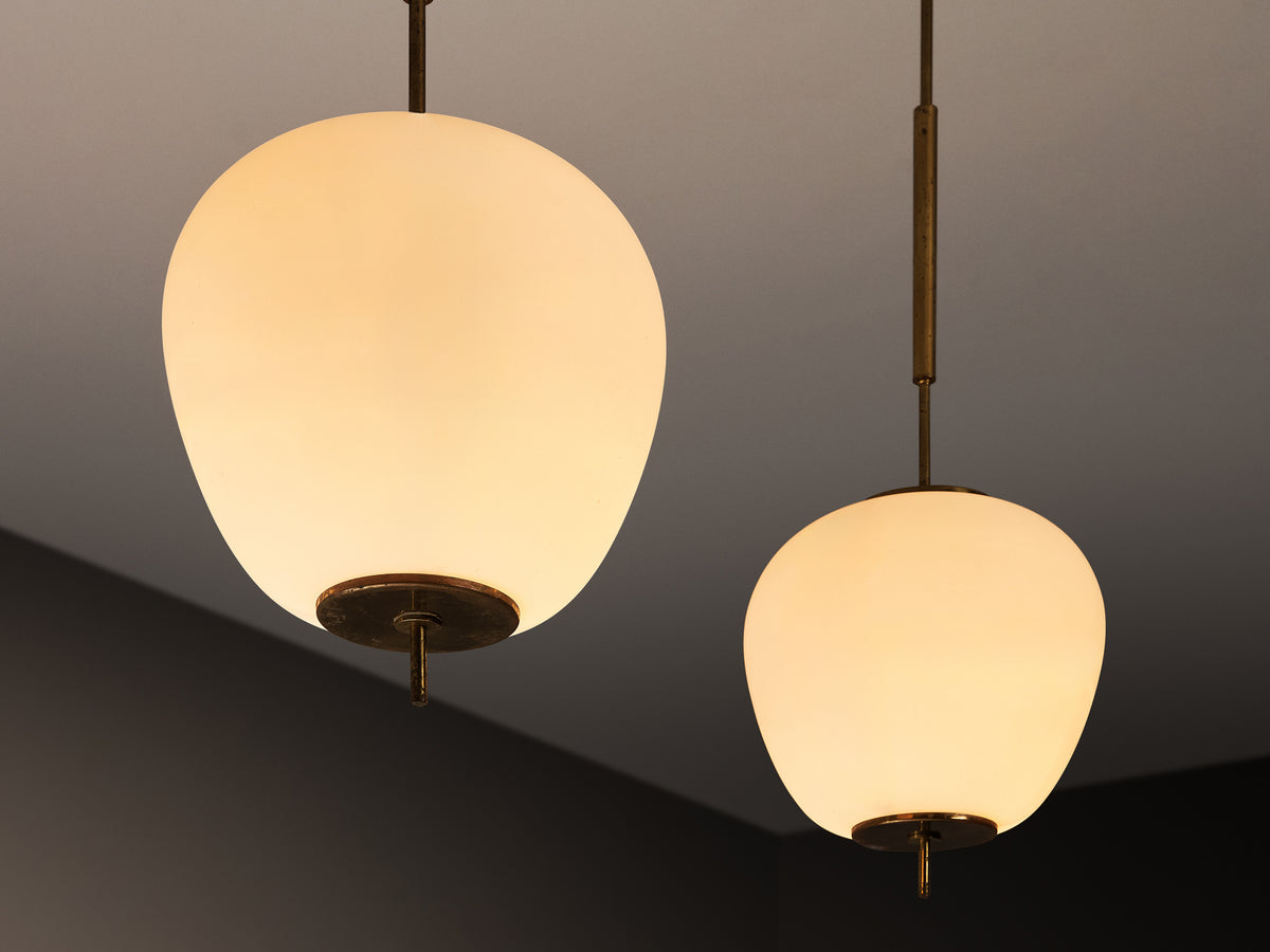 Mid-Century Modern Italian Pendant Lamps in Brass and Glass Lighting Morentz