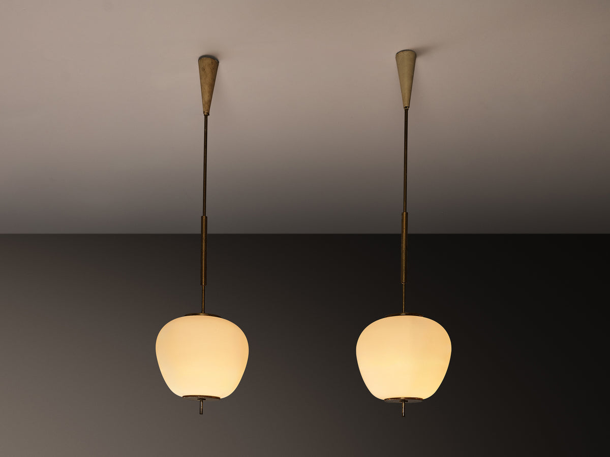 Mid-Century Modern Italian Pendant Lamps in Brass and Glass Lighting Morentz