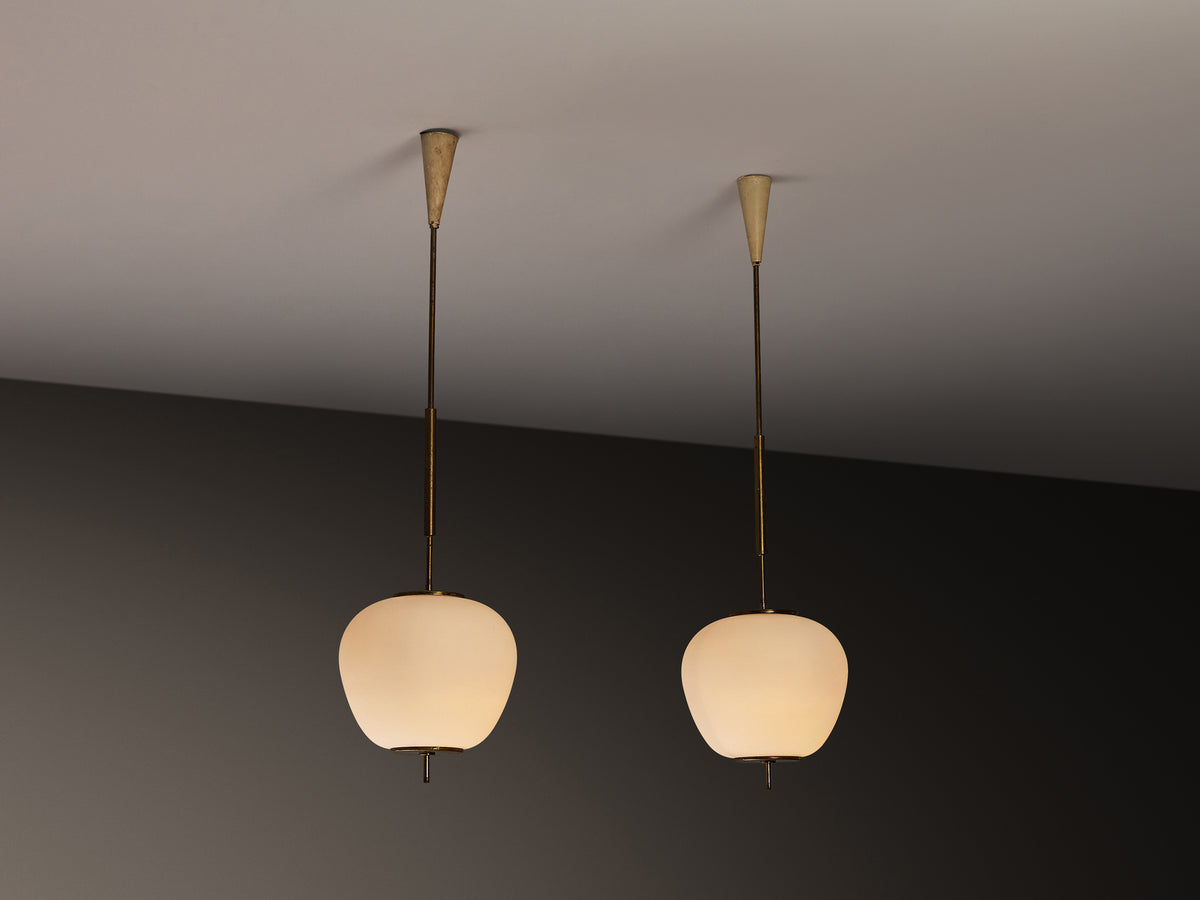 Mid-Century Modern Italian Pendant Lamps in Brass and Glass Lighting Morentz
