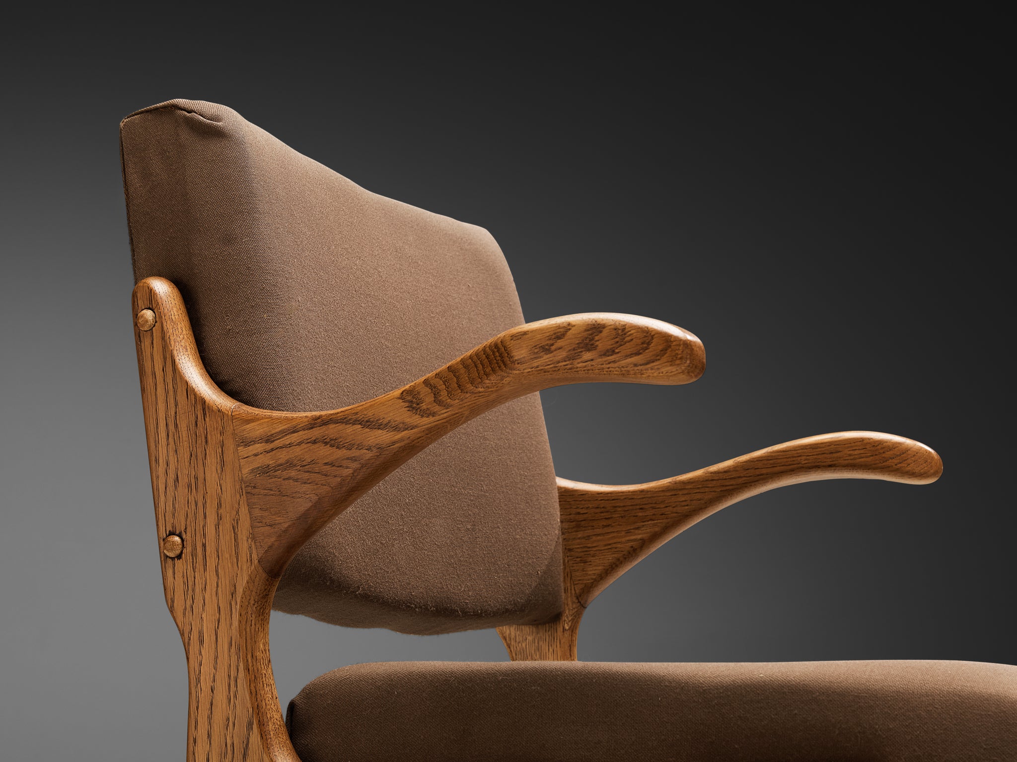 Guillerme & Chambron Pair of 'Bridge Etudiant' Armchairs in Solid Oak Seating Morentz