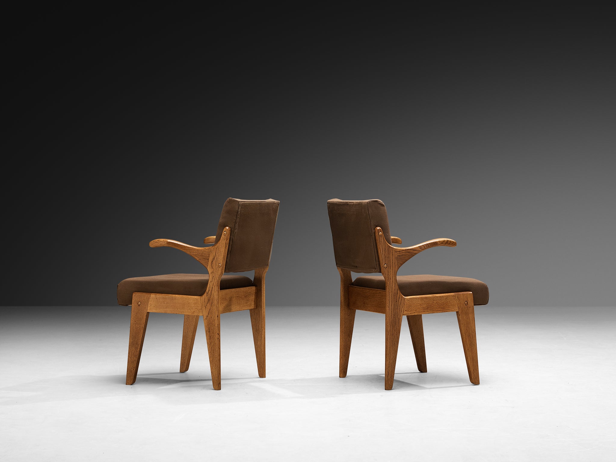 Guillerme & Chambron Pair of 'Bridge Etudiant' Armchairs in Solid Oak Seating Morentz