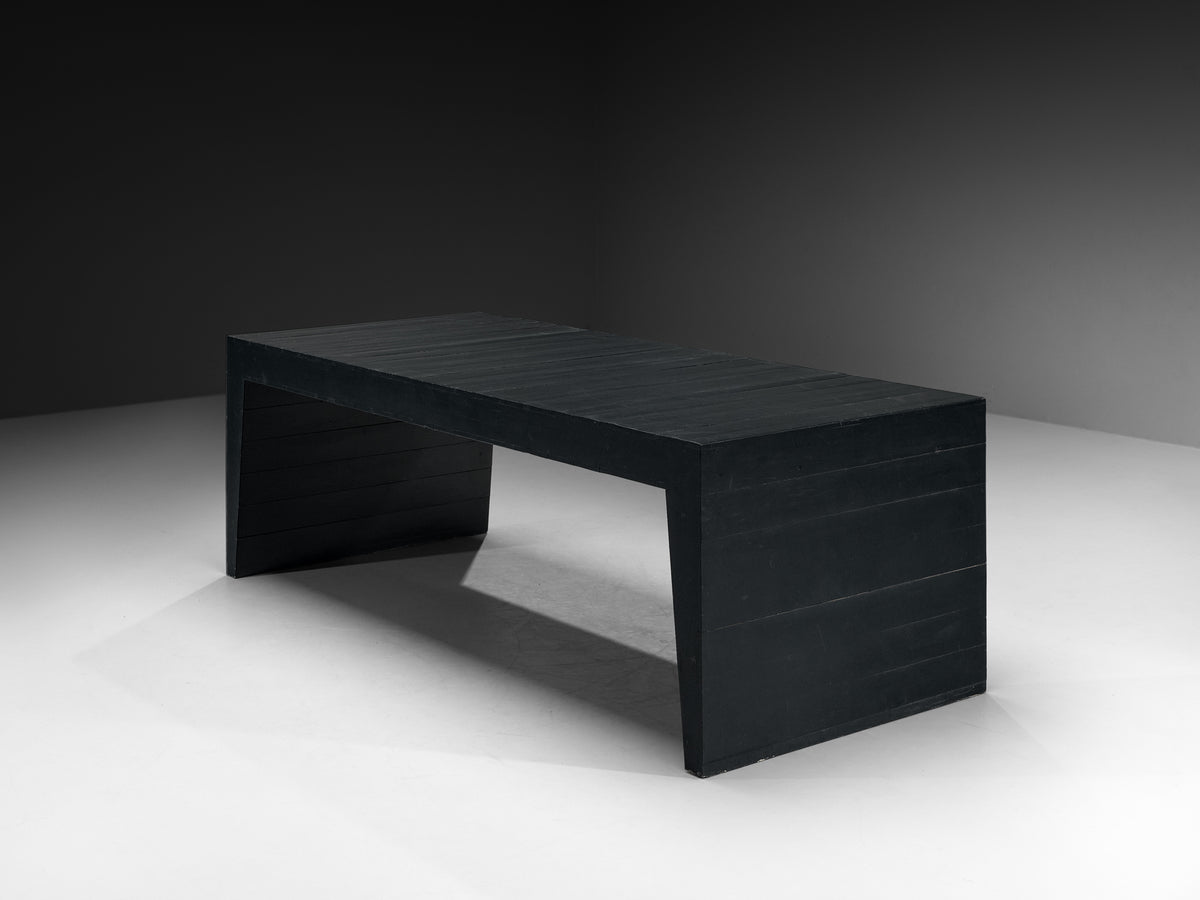Jan de Jong Rare Custom Table and Stools in Dark Green Lacquered Wood Tables Morentz