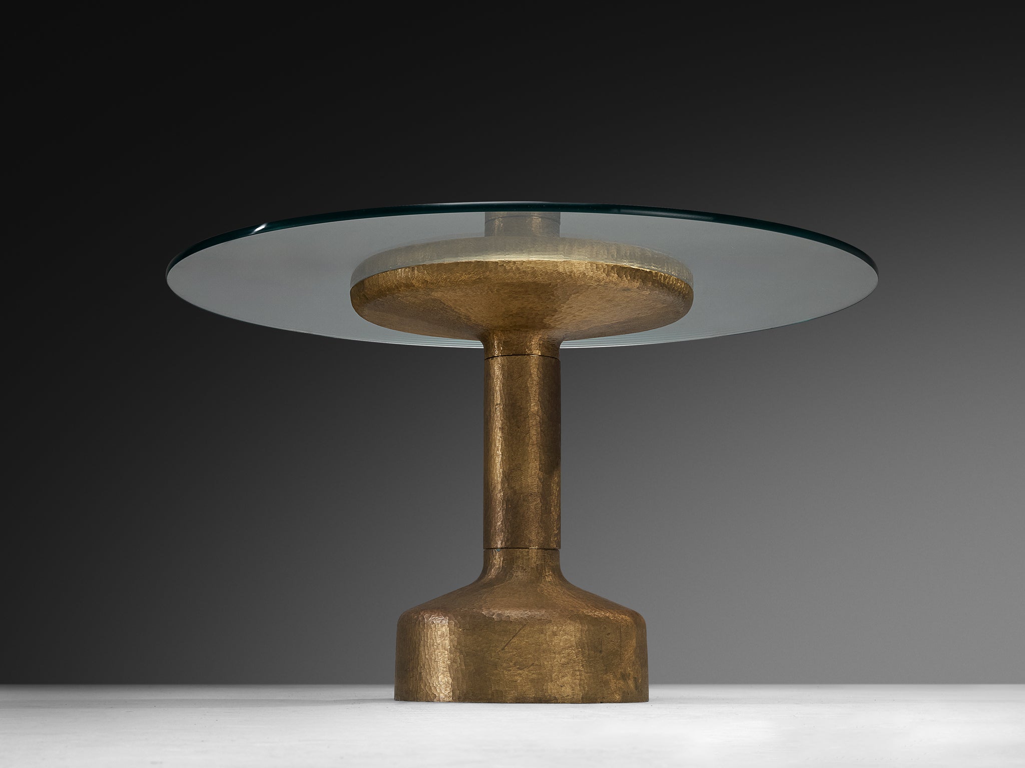 Luciano Frigerio 'Luky' Dining Table in Hammered Brass and Glass Tables Morentz