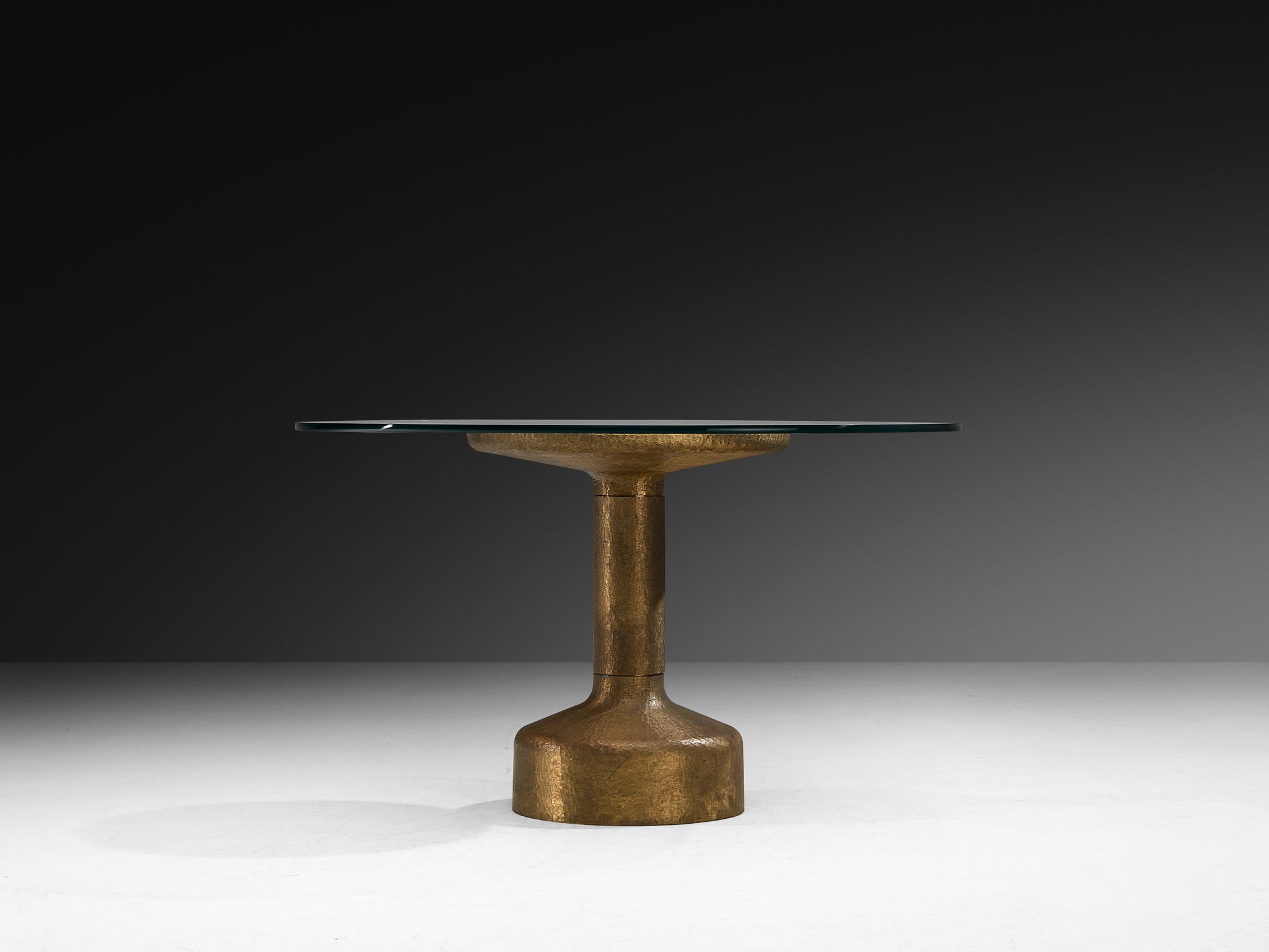 Luciano Frigerio 'Luky' Dining Table in Hammered Brass and Glass Tables Morentz