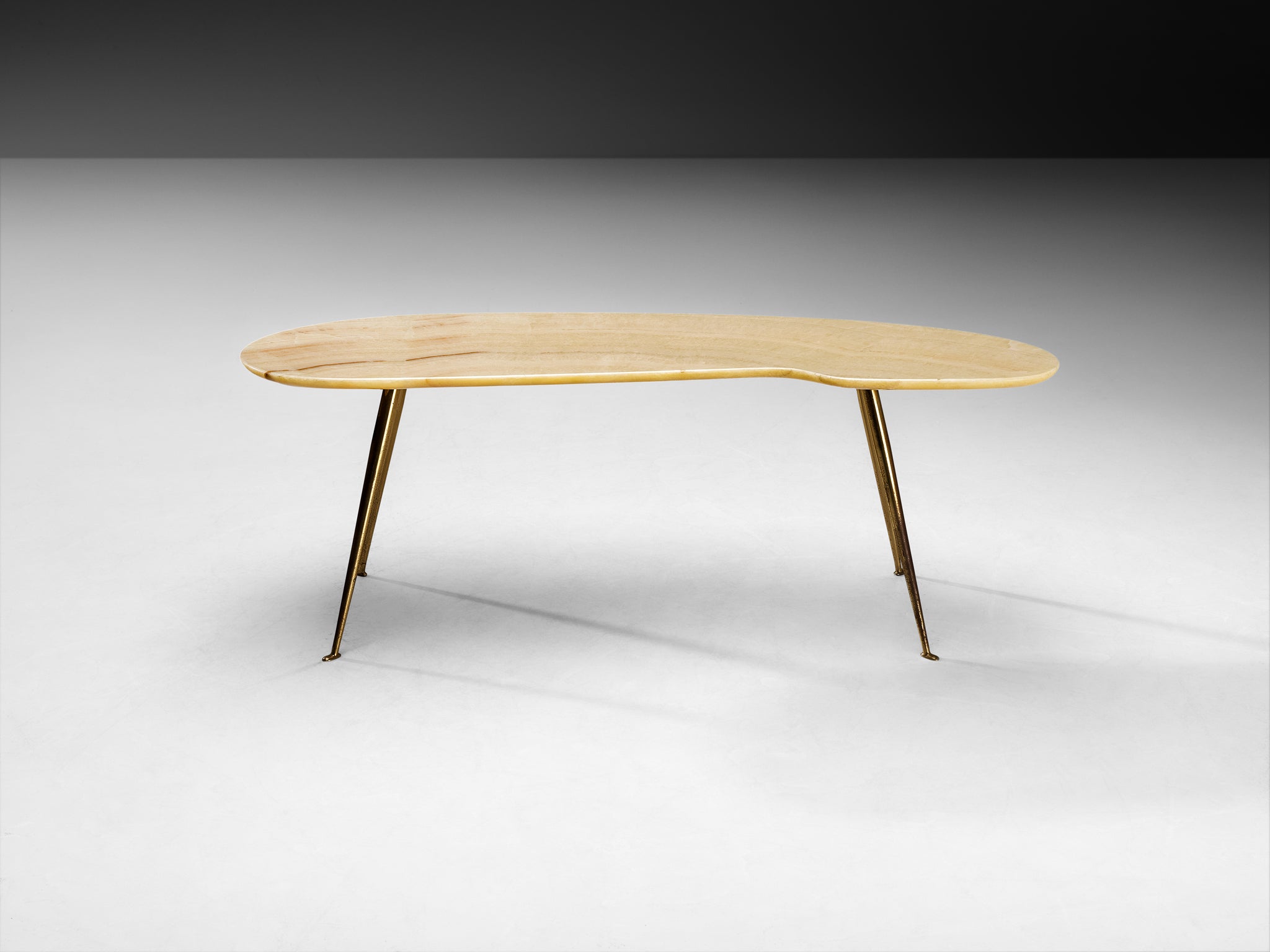 1950s Organically-Shaped Italian Coffee Table in White Onyx and Brass