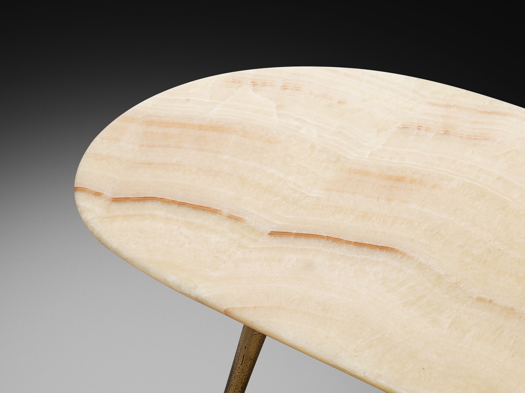 1950s Organically-Shaped Italian Coffee Table in White Onyx and Brass