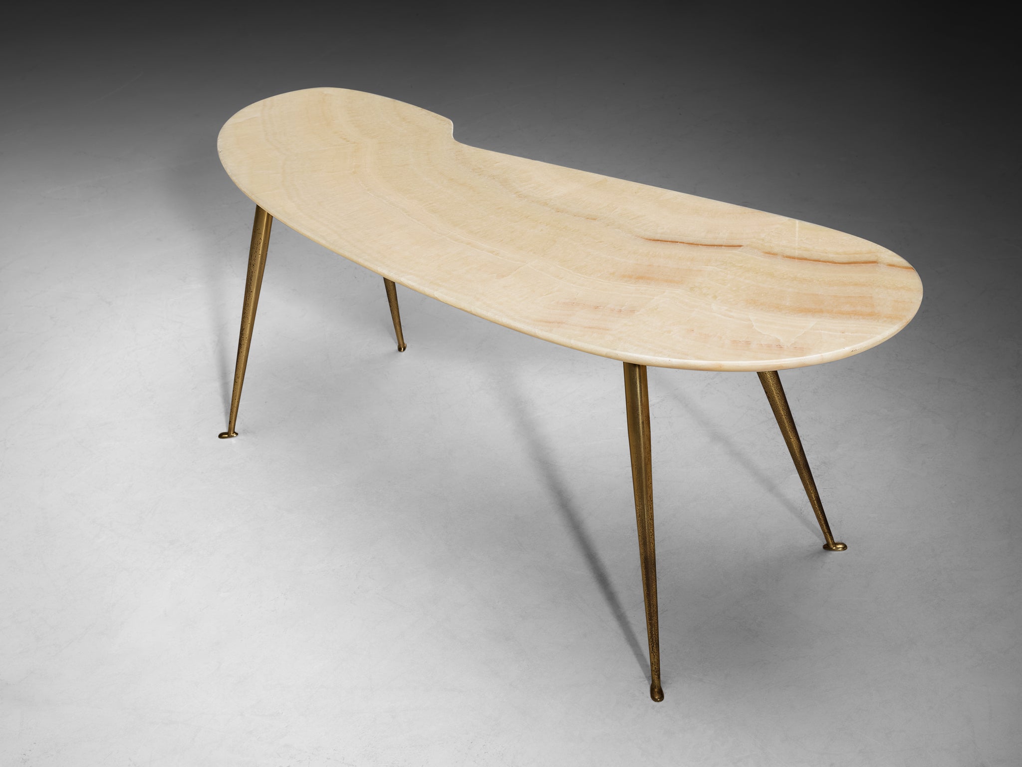 1950s Organically-Shaped Italian Coffee Table in White Onyx and Brass