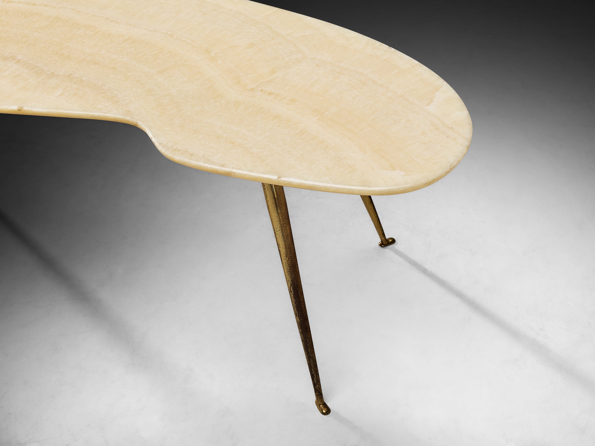 1950s Organically-Shaped Italian Coffee Table in White Onyx and Brass