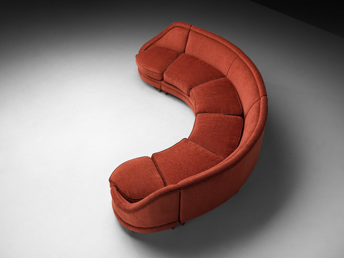 Large Mid-Century Italian Curved Six Seat Sofa in Rust Red Upholstery Seating Morentz