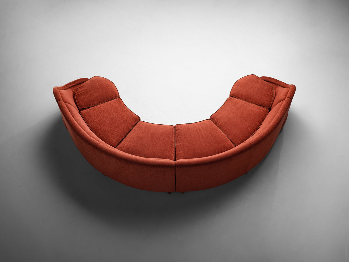 Large Mid-Century Italian Curved Six Seat Sofa in Rust Red Upholstery Seating Morentz